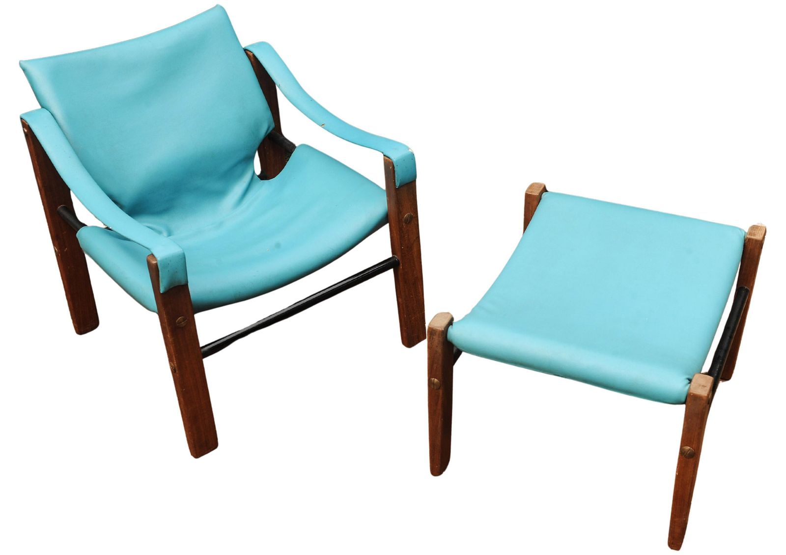 Mid Century Maurice Burke For Arkana Teak & Steel Safari Chair & Matching Footstool In Turquoise Upholstery Made In Falkirk, Scotland 1970's photo buy
