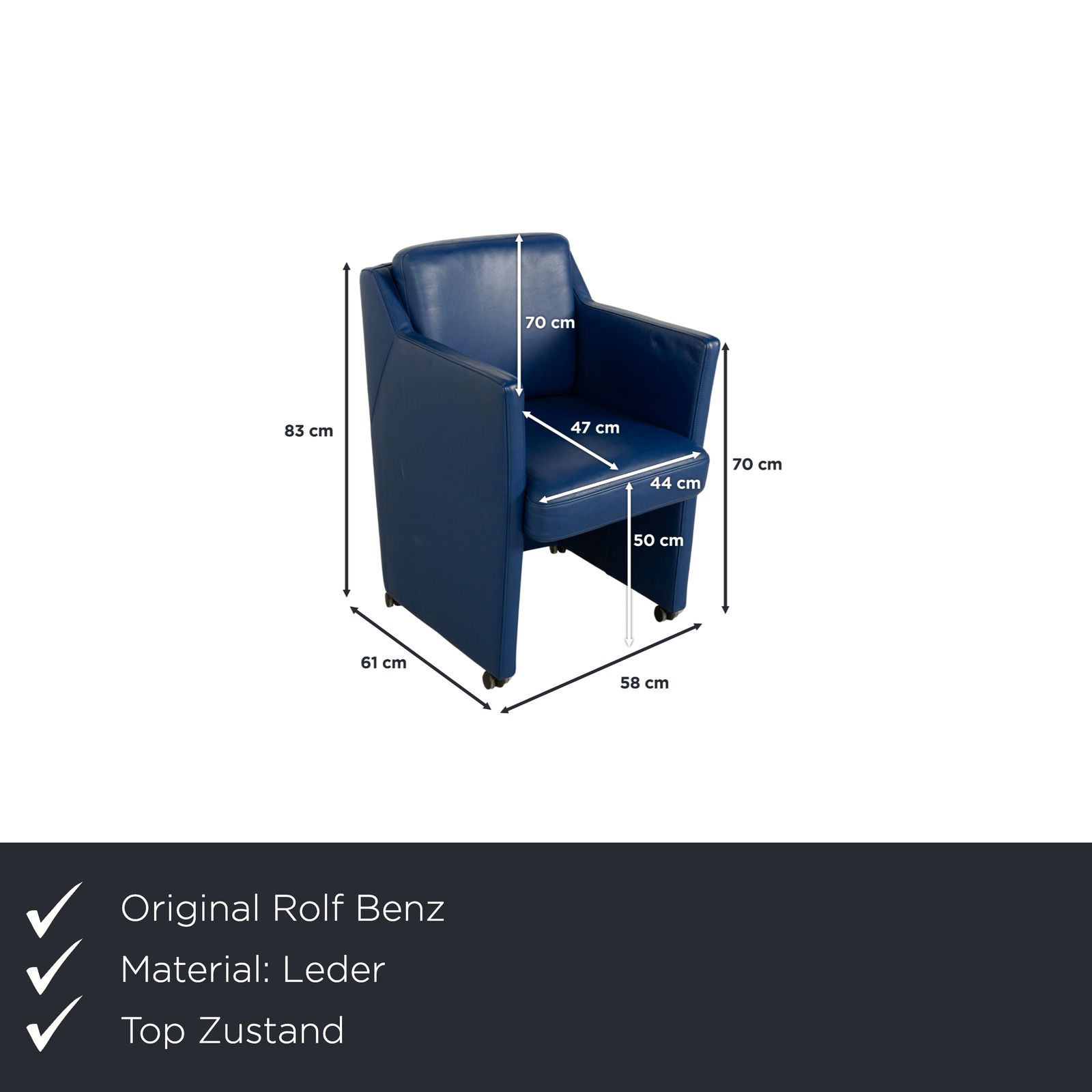 Fauteuil Rolf Benz en cuir bleu, à roulettes photo furniture
