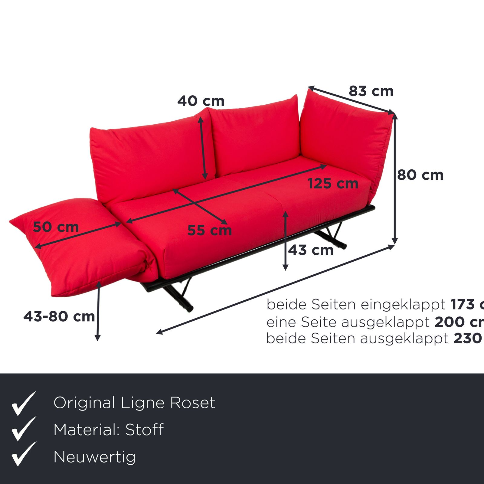 Ligne Roset Prao Stof Tweezitsbank Rood Manuele Functie photo furniture