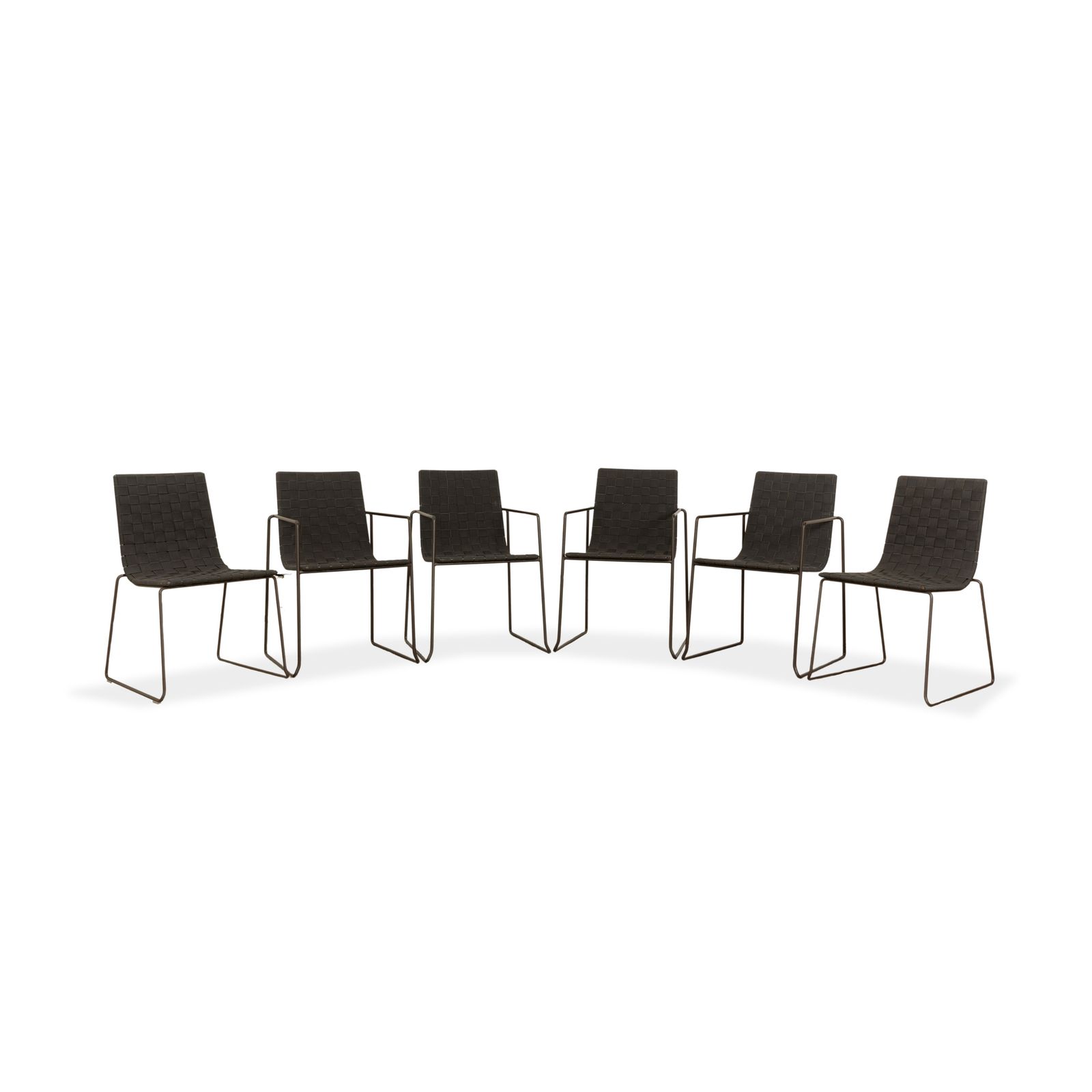 Lot de 6 chaises Andreu World Trenza en métal, noir et brun foncé, usage extérieur
