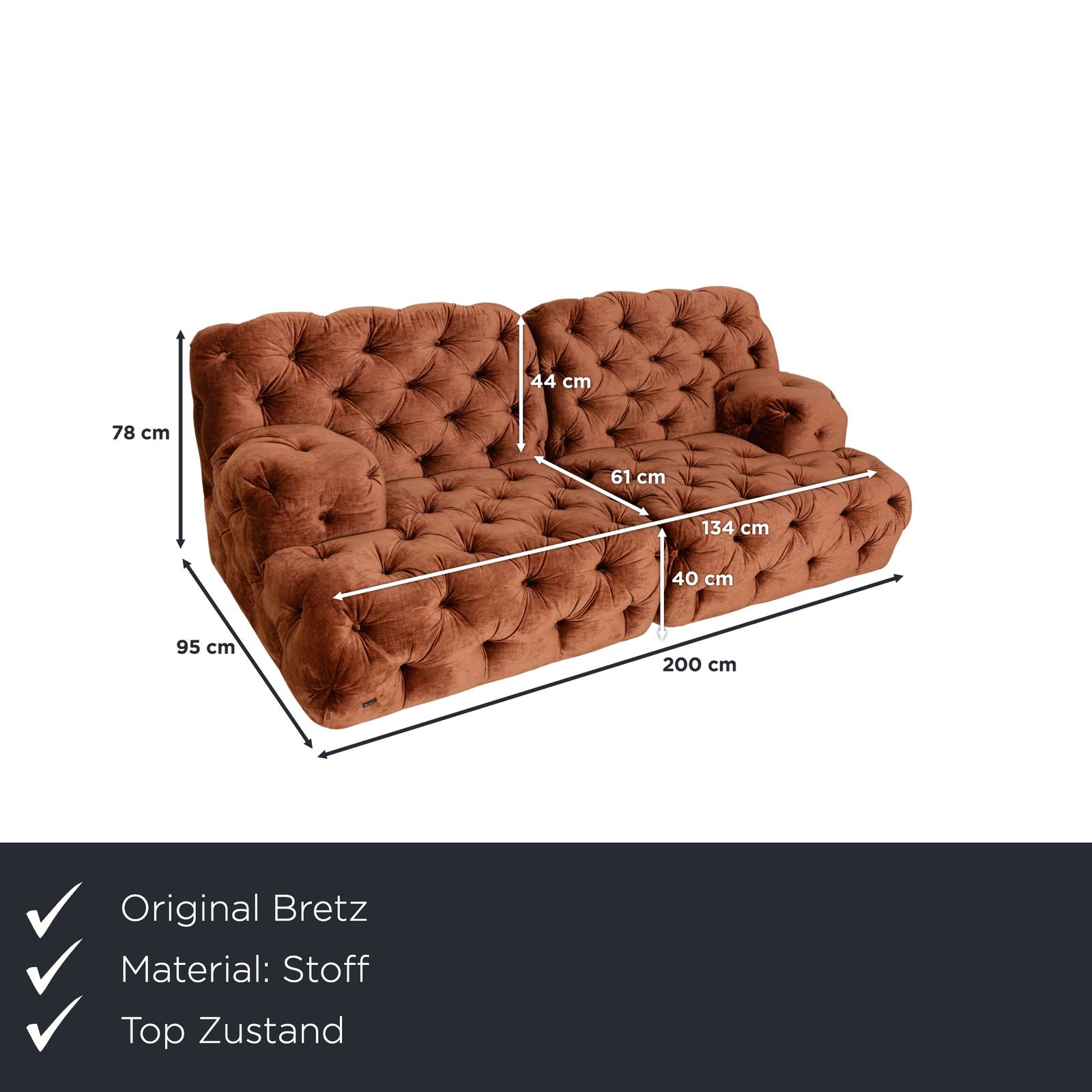 Canapé 2 places Bretz Cocoa Island en velours boutonné, brun bronze photo furniture