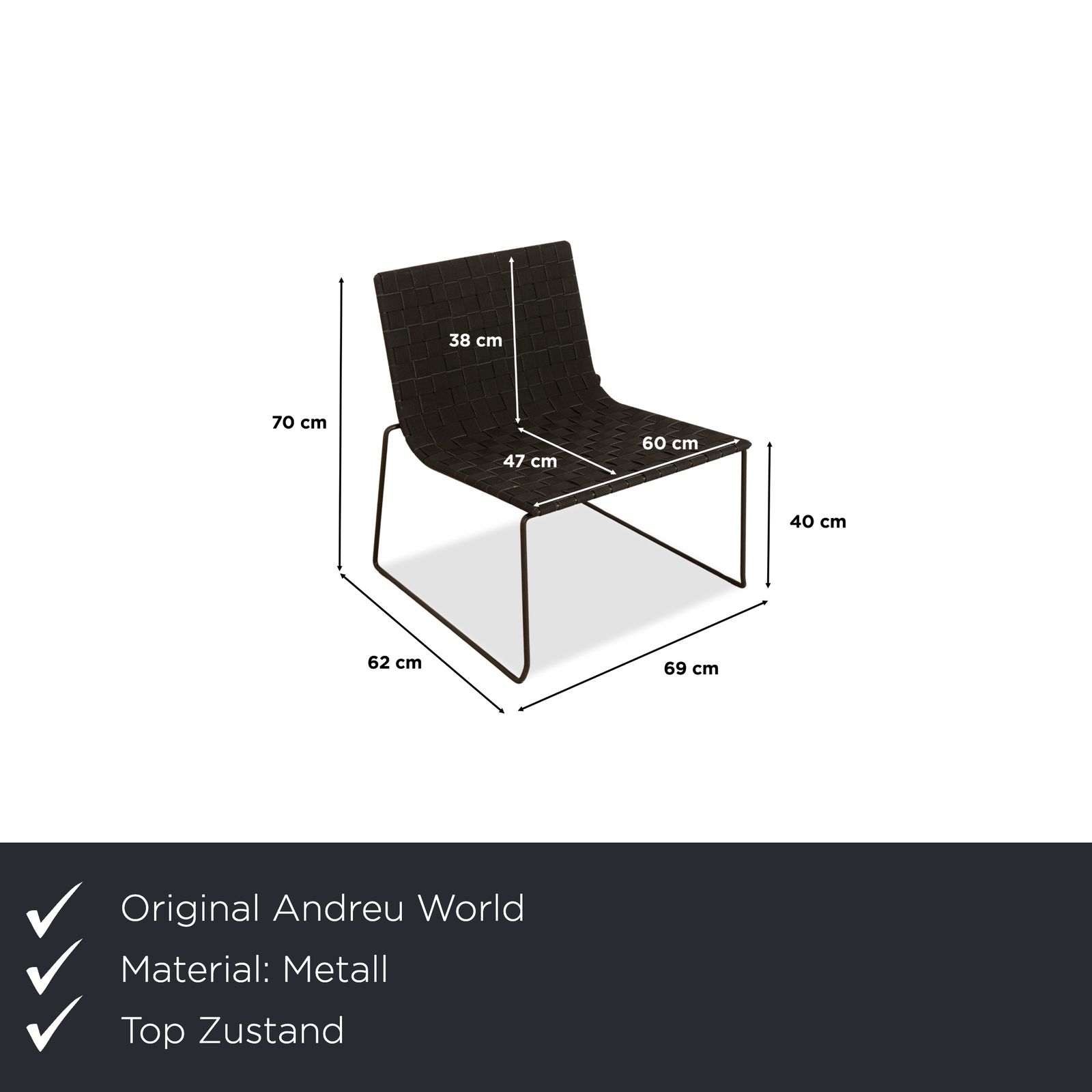 Fauteuil outdoor Andreu World Trenza en métal et tissu tressé, noir, gris anthracite photo furniture