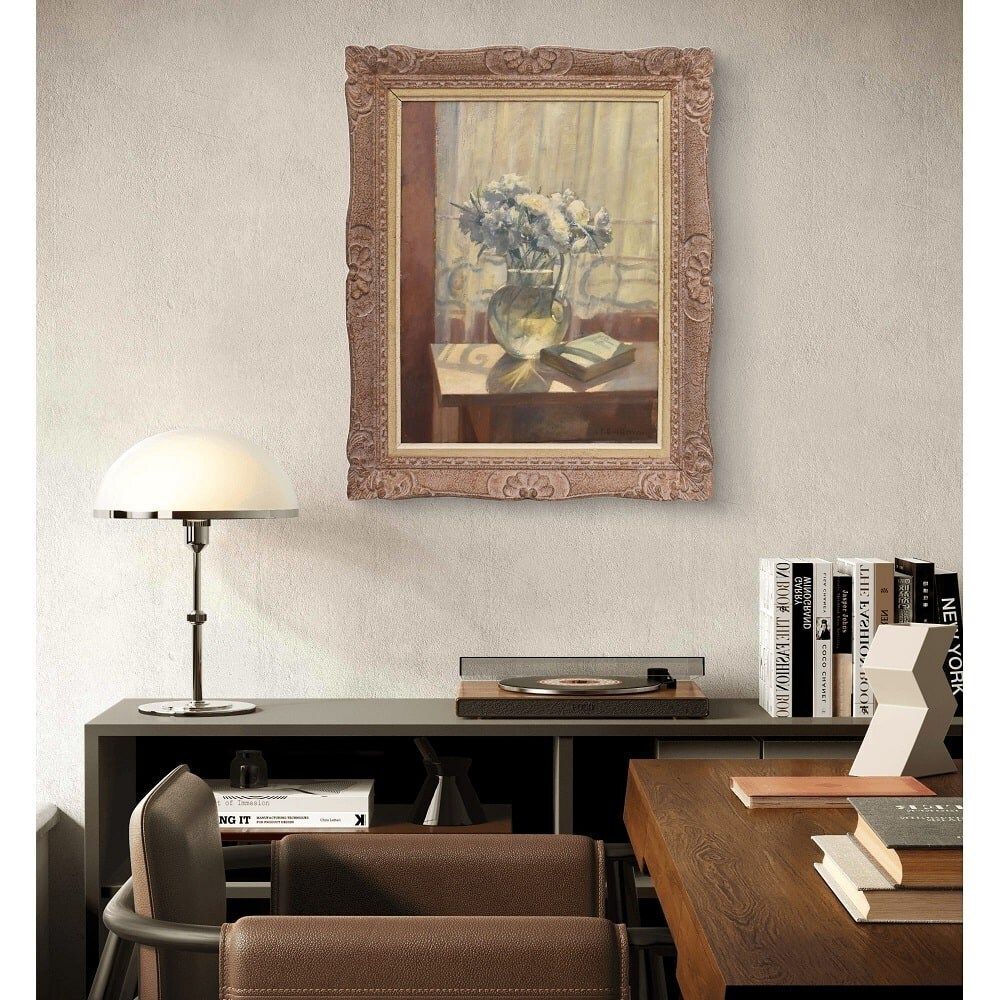 Antique Flower Painting, Carnations Flowers, Oil On Canvas, Early 20th Century. photo furniture