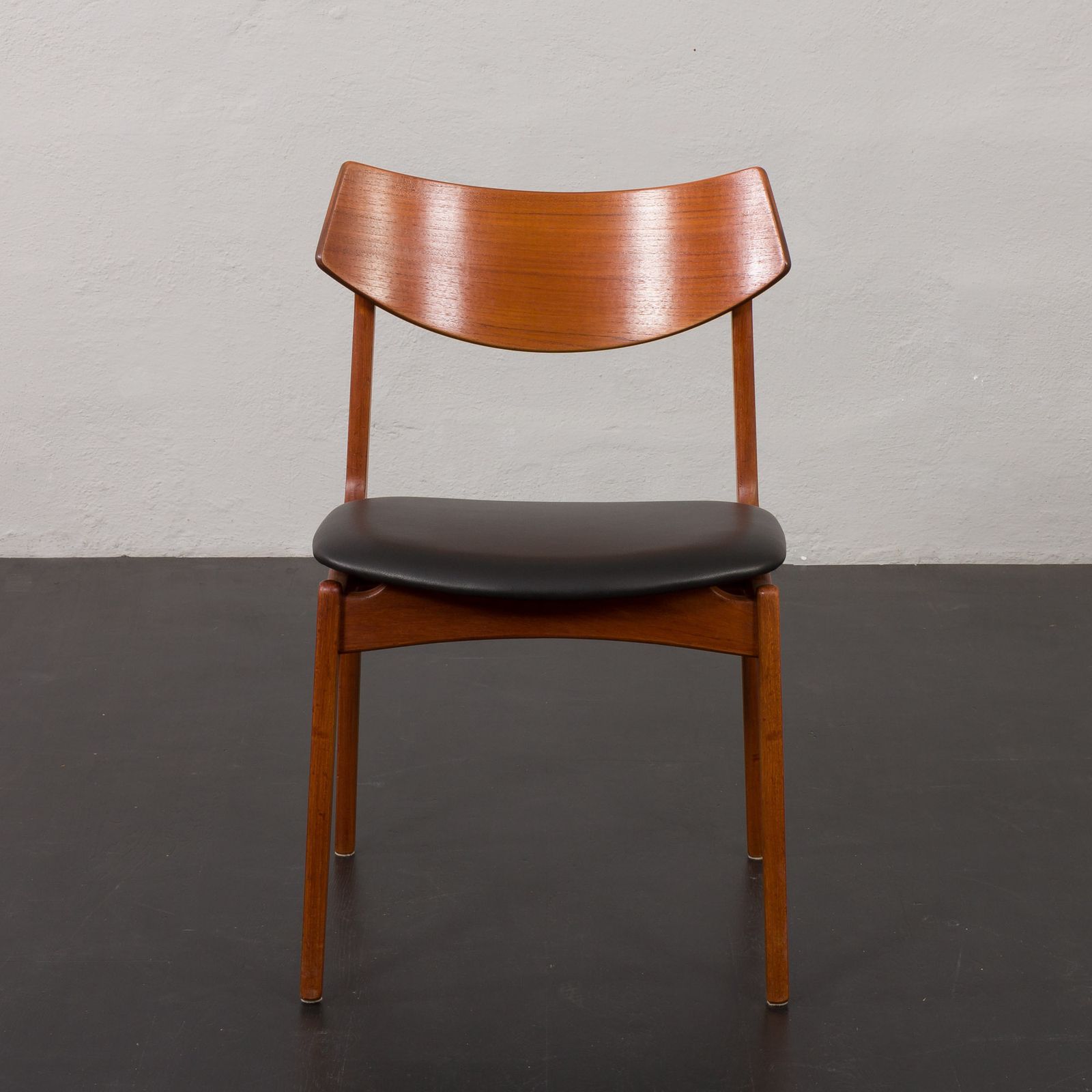 Teak Mid Century Chair By Funder Schmidt & Madsen In Black Aniline Leather, Denmark 1960s photo for sale