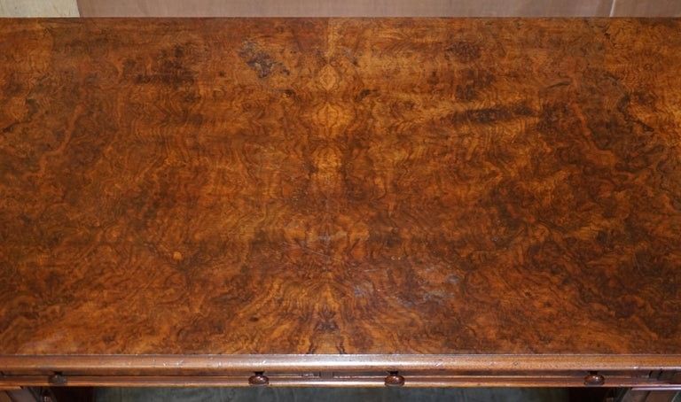 Antique 1850 Renaissance Revival Burr Walnut Pugin Gothic Writing Table Desk photo 3950.0
