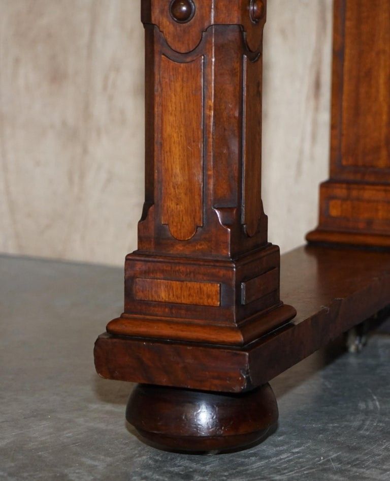 photo for sale Antique 1850 Renaissance Revival Burr Walnut Pugin Gothic Writing Table Desk