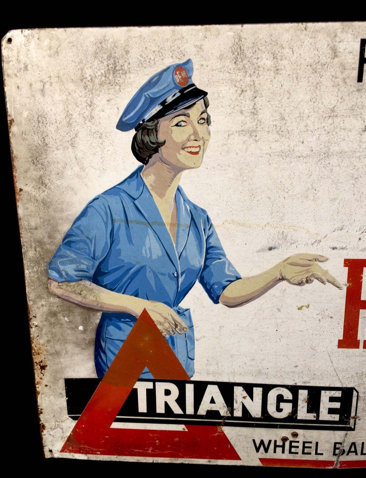 Antique Advertising Shop Display Garage Pictorial Car Sign Bem Wheel Balancing photo Art