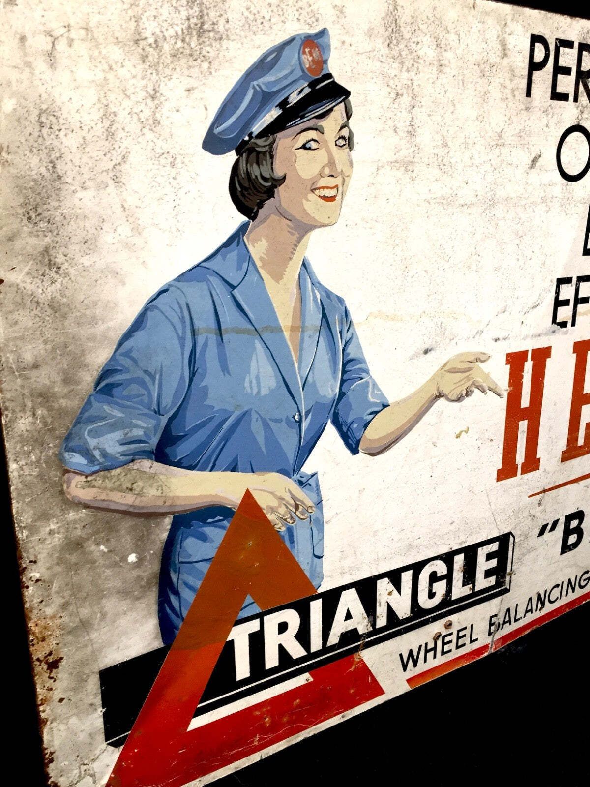 Antique Advertising Shop Display Garage Pictorial Car Sign Bem Wheel Balancing photo buy