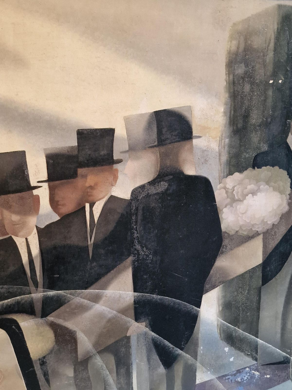 photo vintage Julia Heseltine, Magnificent Huge Statement Original Oil Painting, Exhibited At The Royal Academy, The Bride And The Mourners 1980.