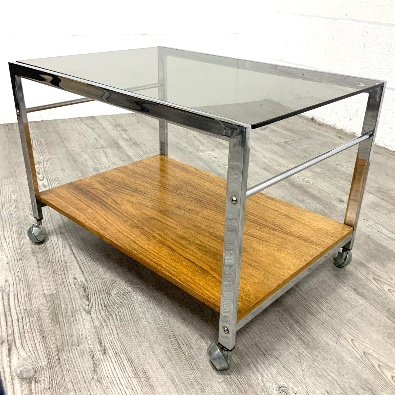 photo for sale Howard Miller For Mda Side / Coffee Table Mid Century Modern Wood & Chrome