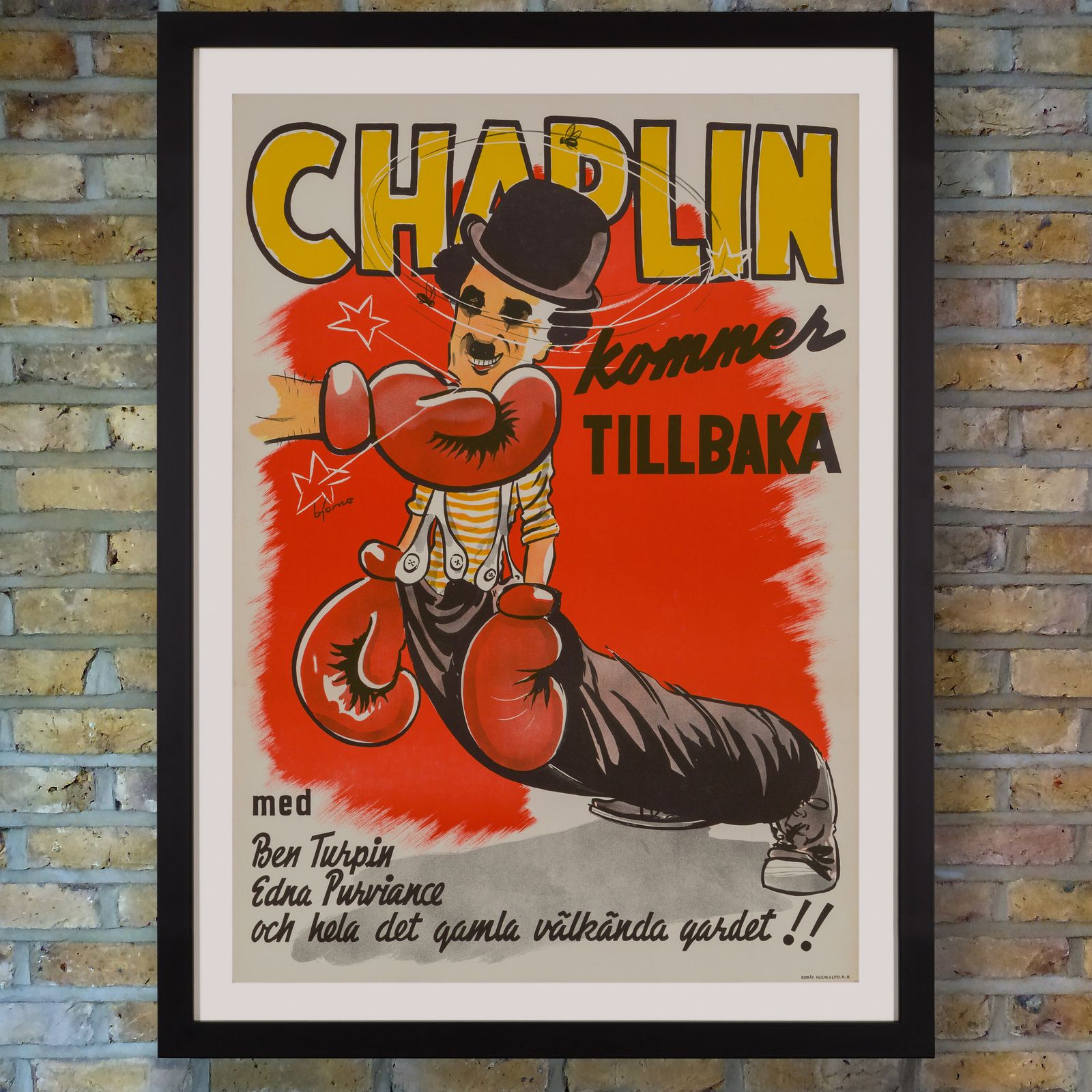 Charlie Chaplin 'The Champion' Original Vintage Movie Poster, Swedish, 1944 photo furniture