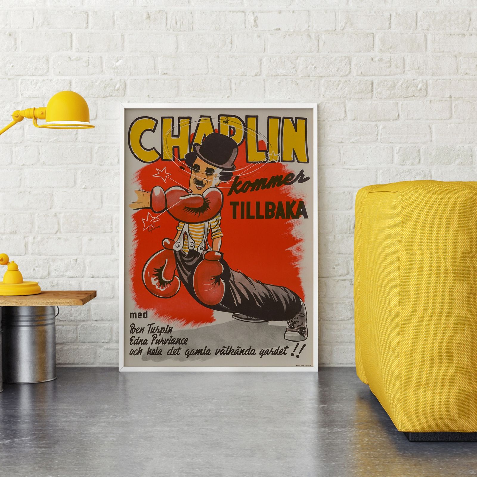 Charlie Chaplin 'The Champion' Original Vintage Movie Poster, Swedish, 1944 photo for sale