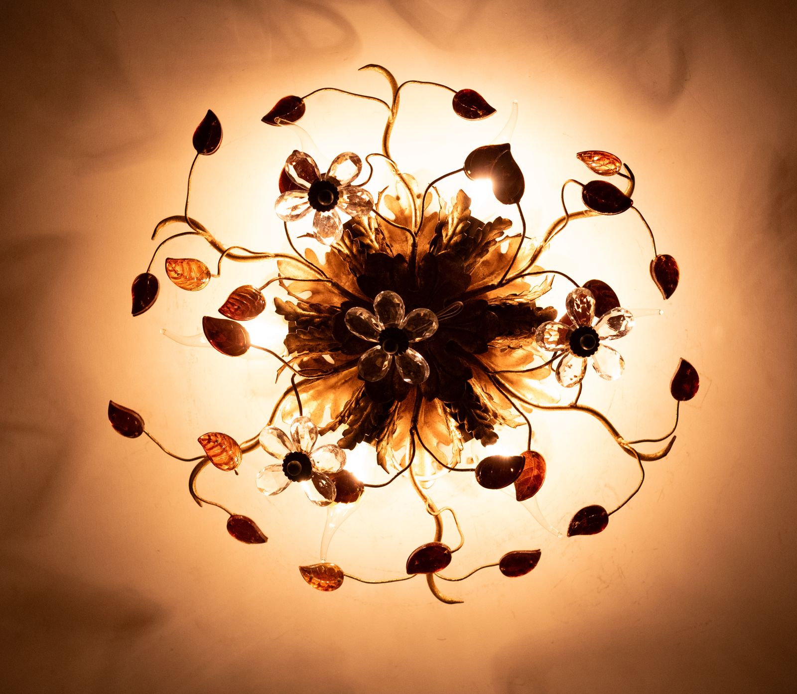 Wonderful Gilded Florentine Flush Mount Light By Banci Firenze 1970s Italy photo Lighting