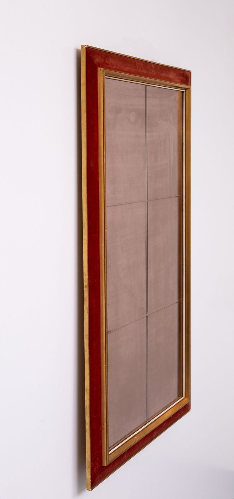 Large Red Velvet Bronze Wall Mirror 1960s Italy photo vinterior