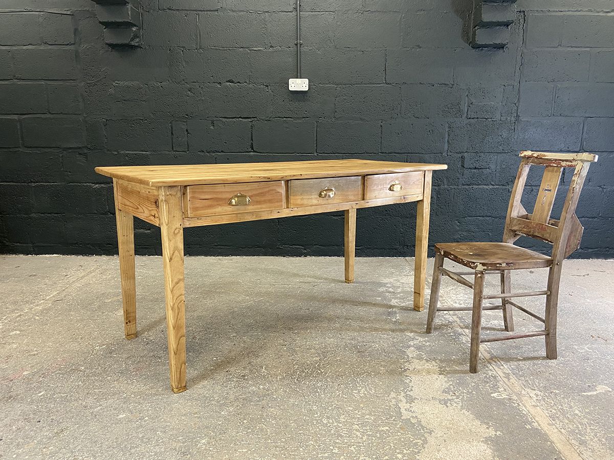 French Antique Farmhouse Pine Kitchen Dining Table