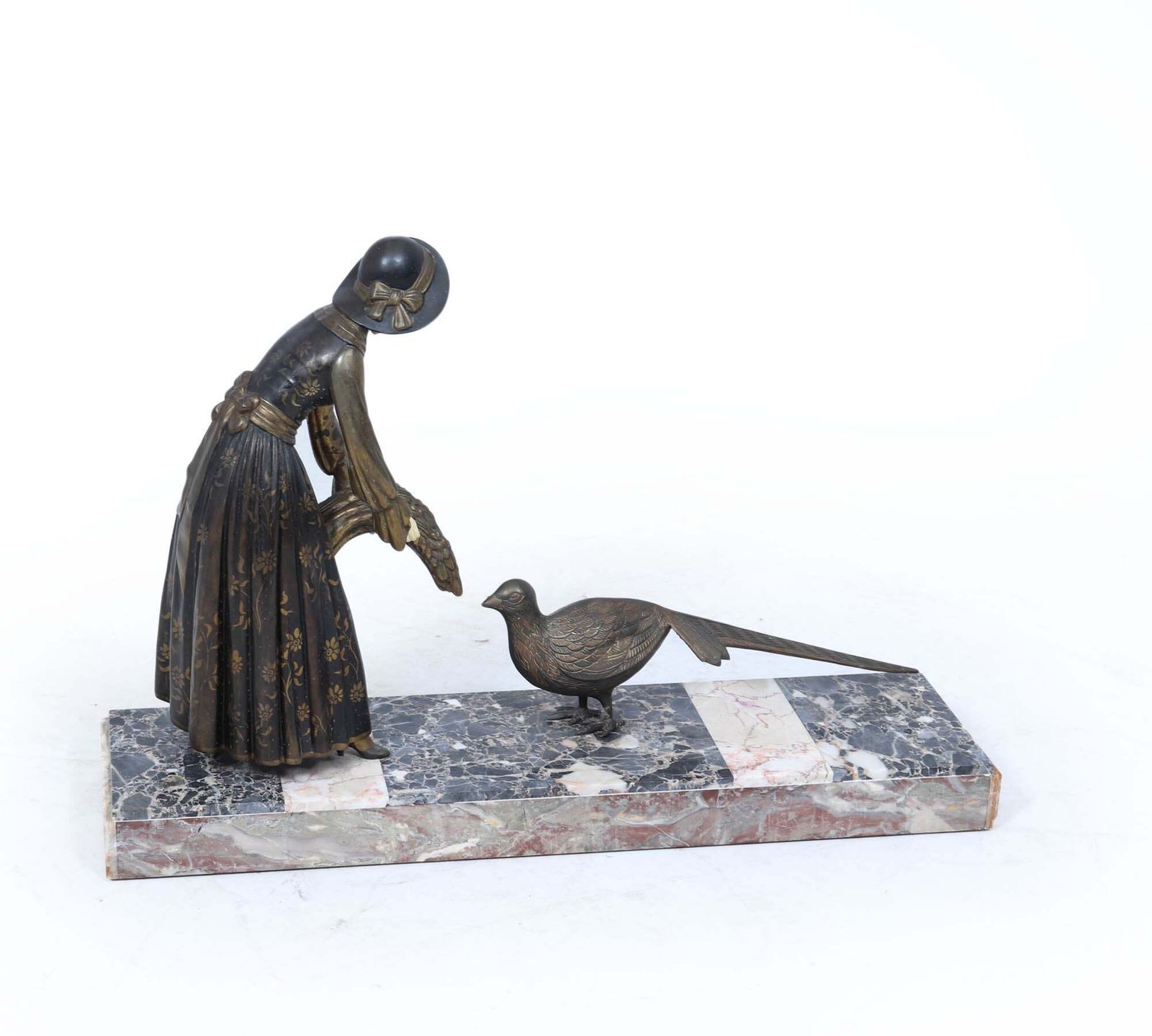 photo furniture Art Deco Sculpture With Marble Base– Woman With Pheasant