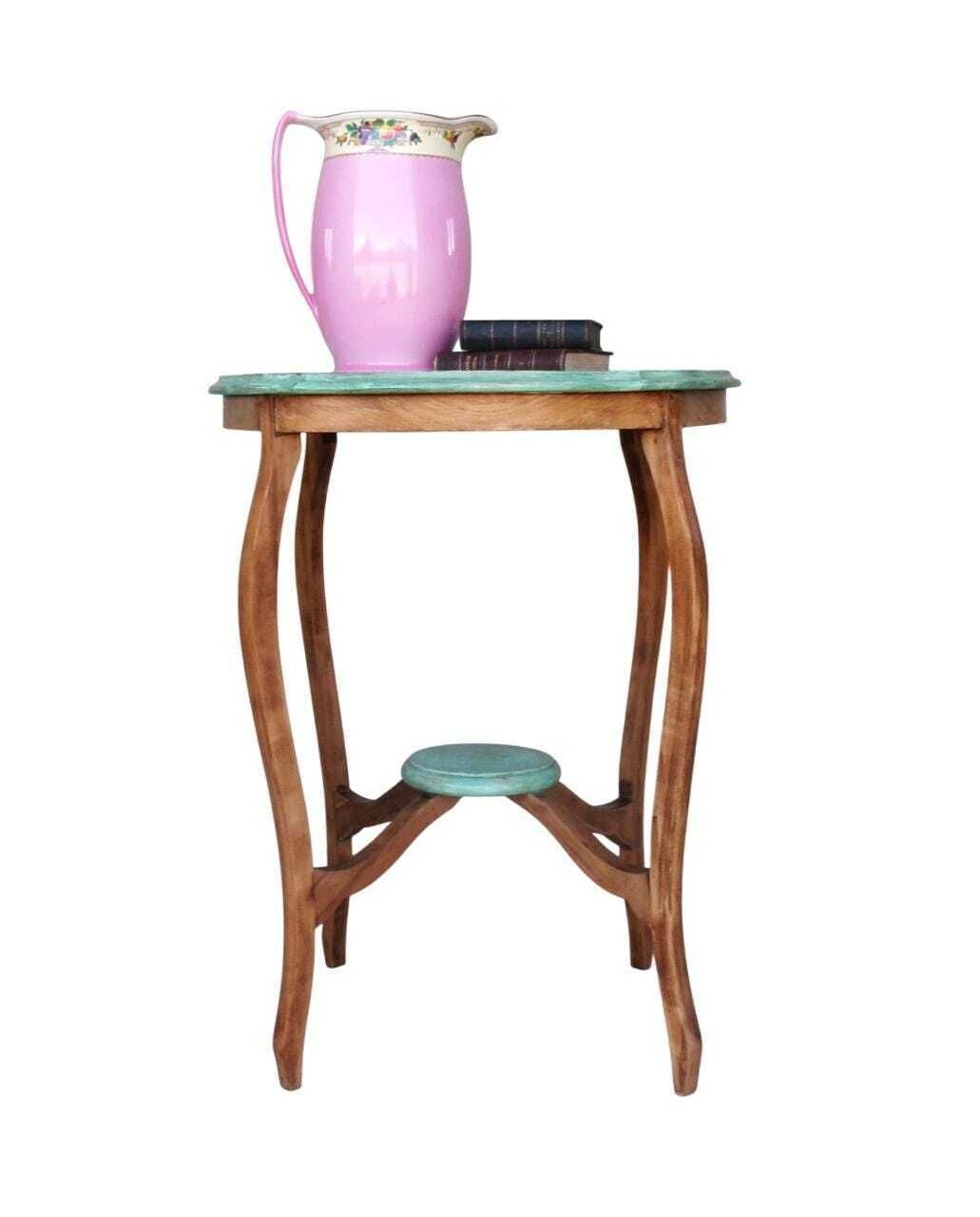 Edwardian Chateau Chic Occasional Table, Stunning Mahogany Antique Elegantly Distressed Turquoise Two Tone Side Table, Shabby Chic Furniture photo for sale