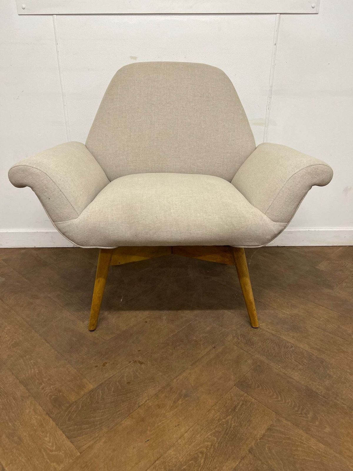 Carnaby Arm Chair In Oatmeal Herringbone By Swoon Editions "Retro To Go"
