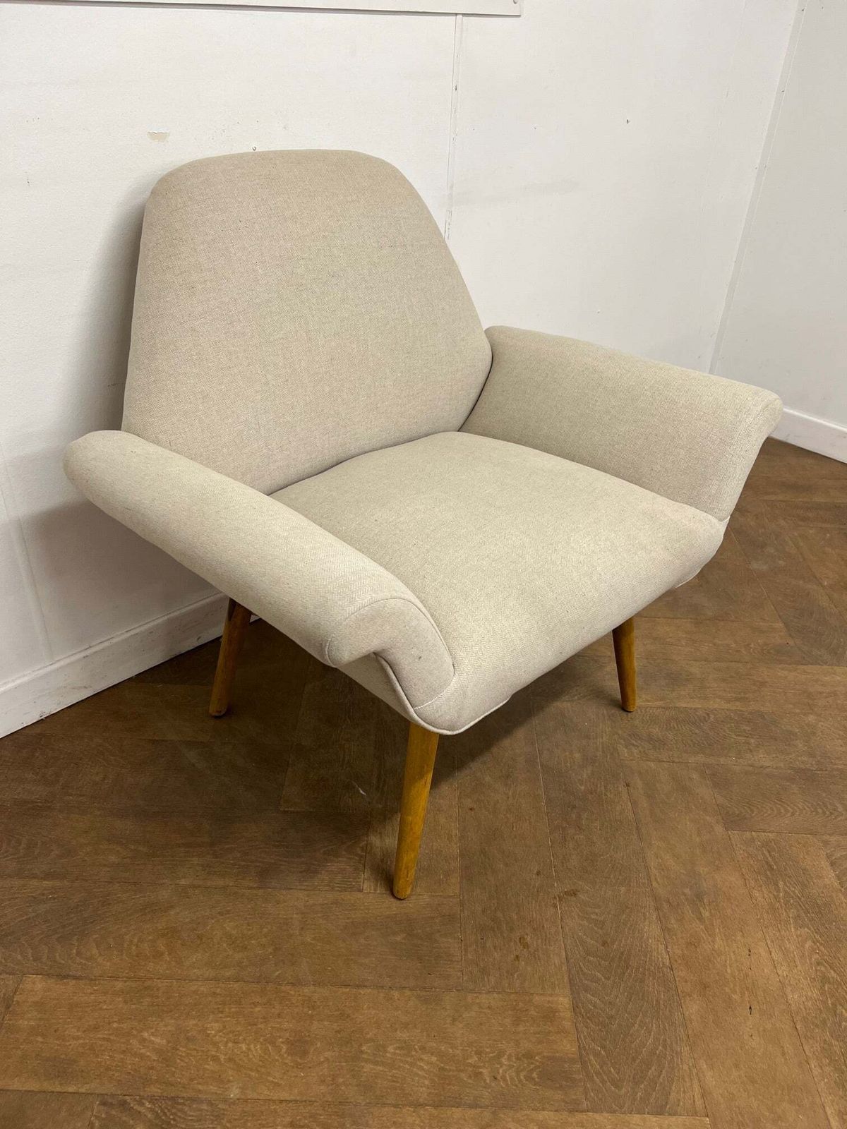 Carnaby Arm Chair In Oatmeal Herringbone By Swoon Editions "Retro To Go" photo for sale