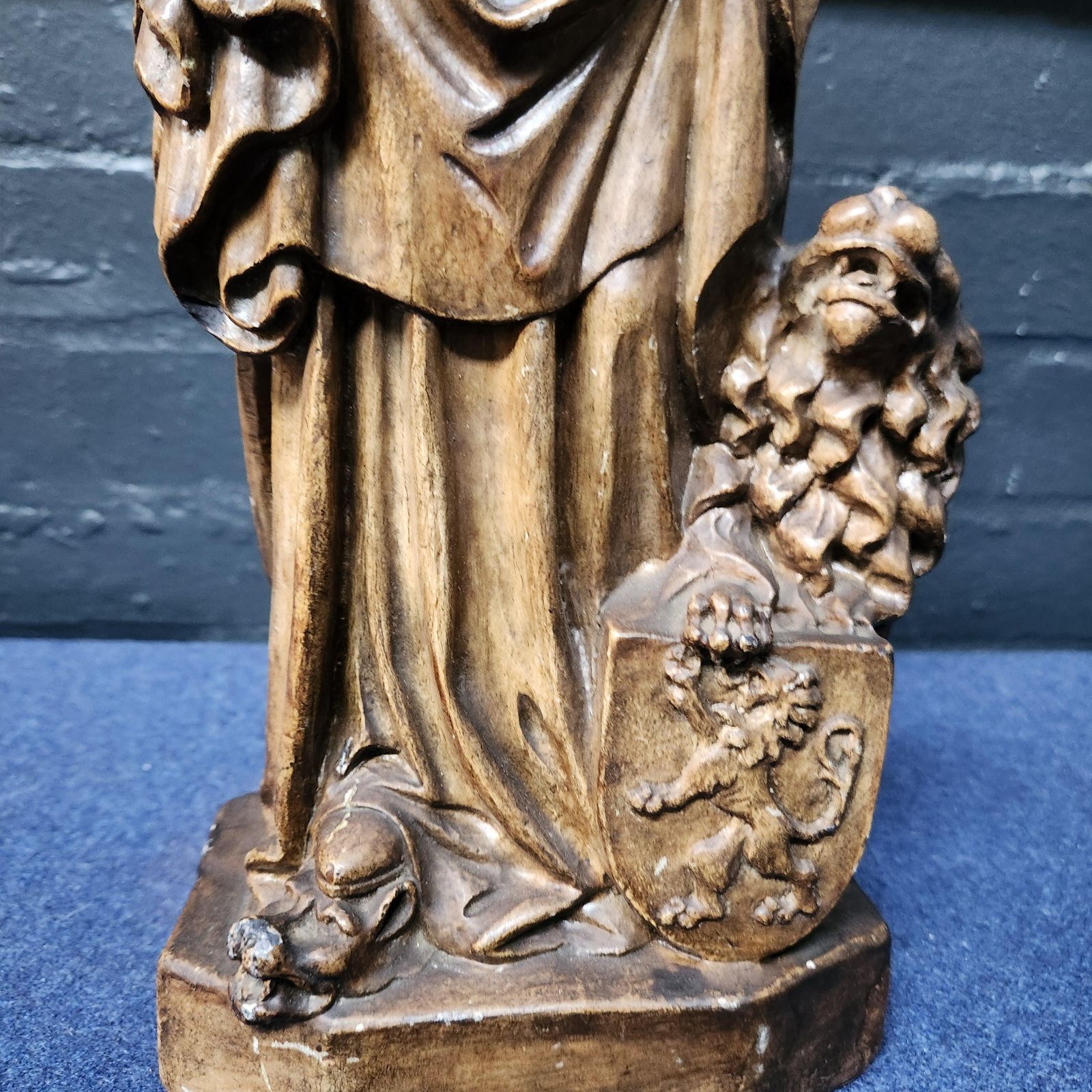 Our Lady Of Flanders Plaster Statue, French photo vintage