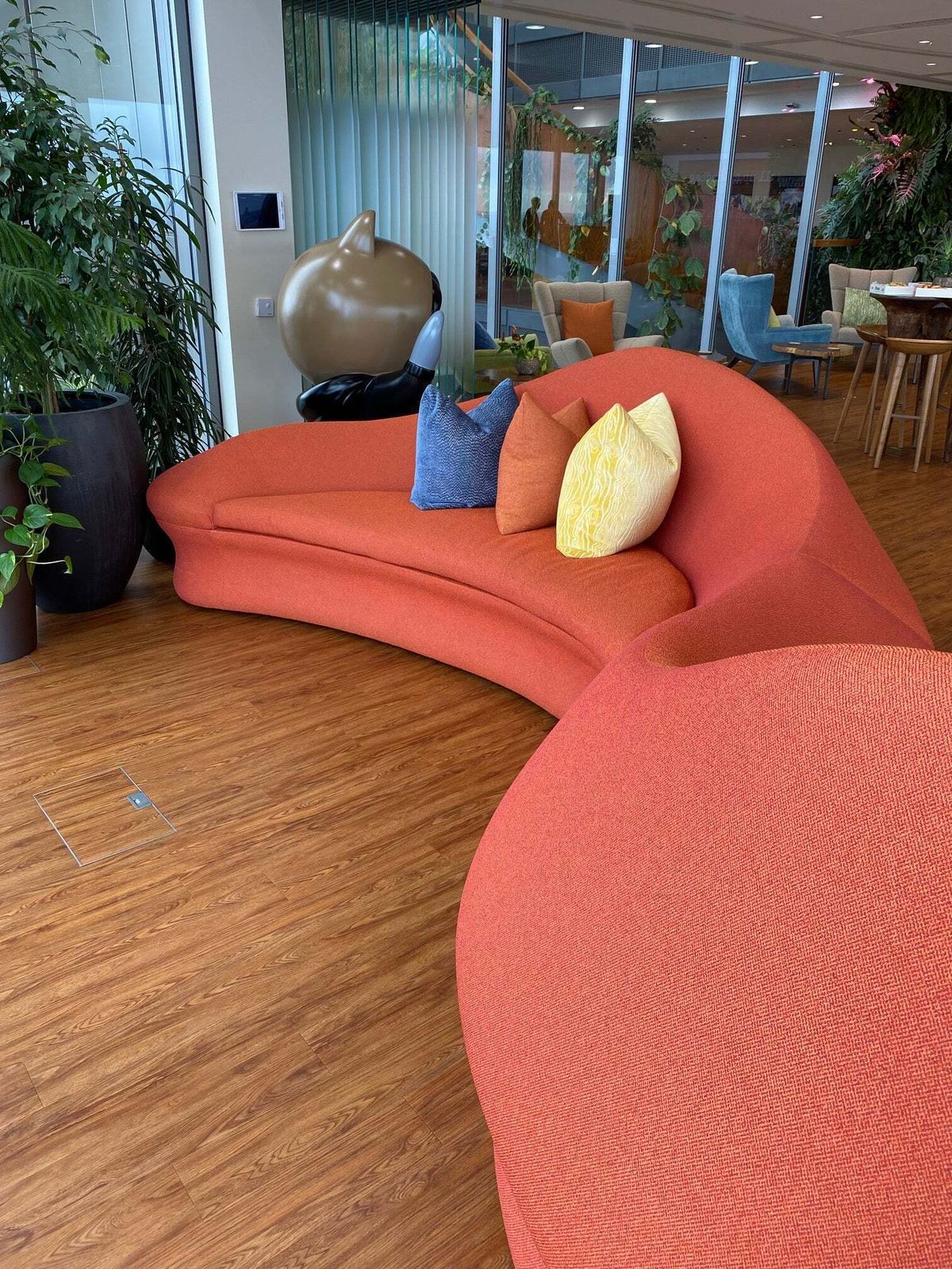 Used Hildebrand Serpentine 6 Seater 2 Piece Orange Cloth Sofa photo for sale