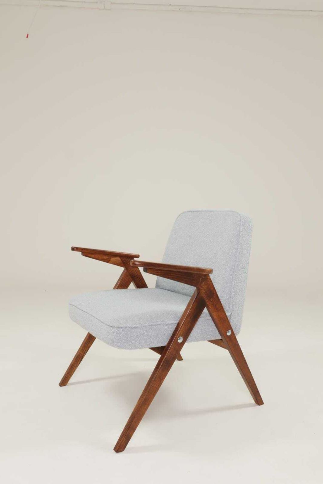 Vintage Lounge Chair Bouclè Baby Blue Dark Walnut, 1960 Scandinavian Design