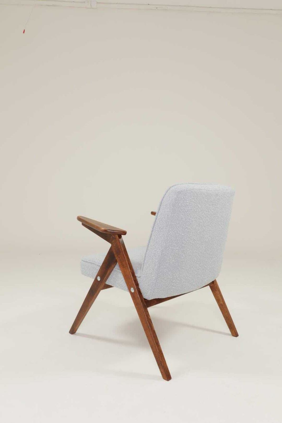 Vintage Lounge Chair Bouclè Baby Blue Dark Walnut, 1960 Scandinavian Design photo Furniture