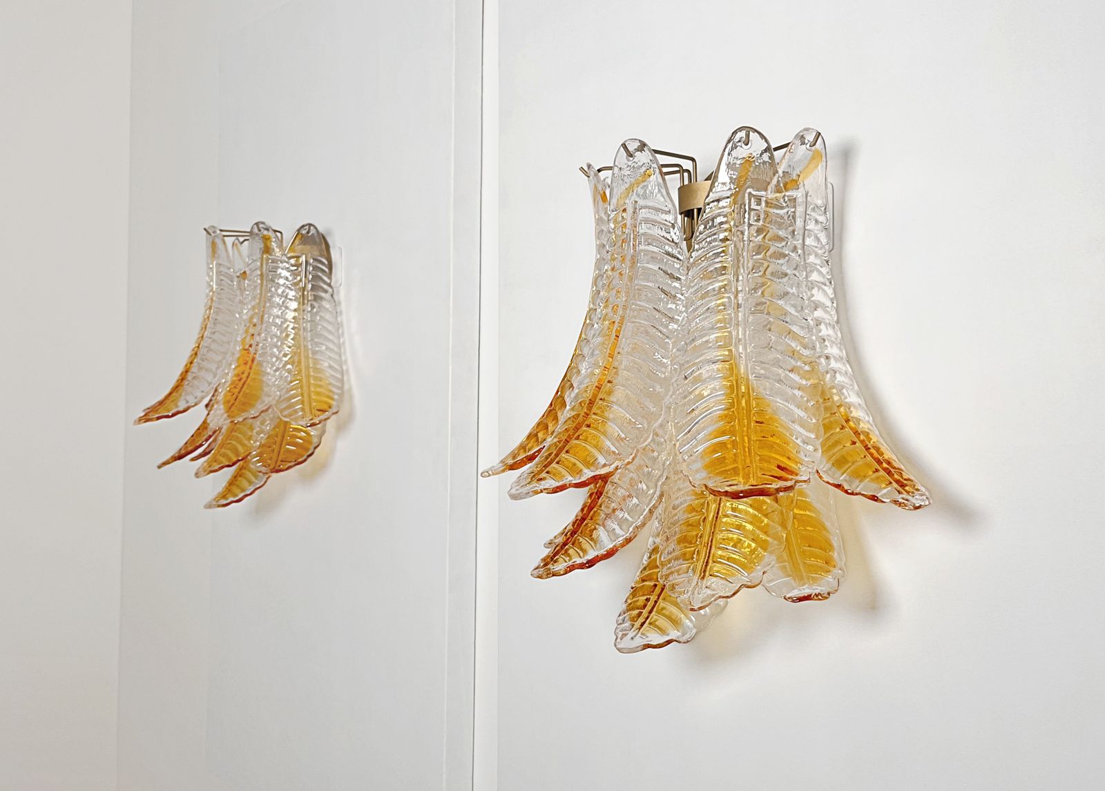 Italian Murano Amber Stain Felci Glass Wall Sconces photo 575.0
