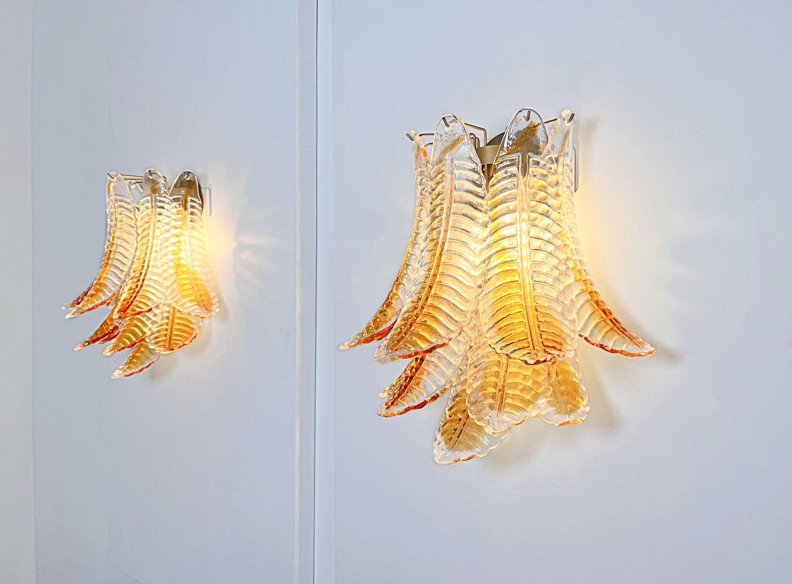 photo for sale Italian Murano Amber Stain Felci Glass Wall Sconces