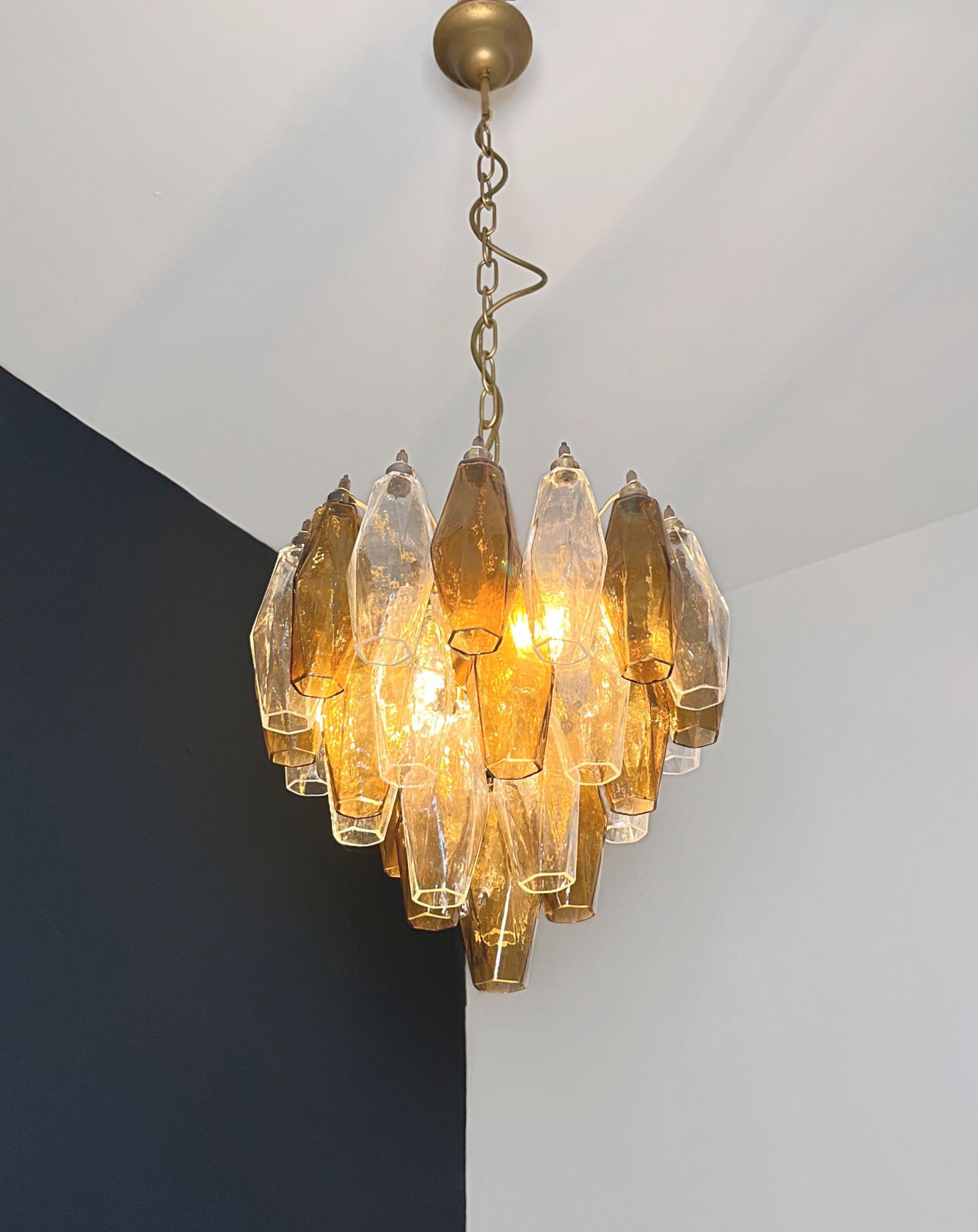 photo buy Elegant Murano Poliedri Chandelier   Carlo Scarpa Design   Clear And Smoked Glasses