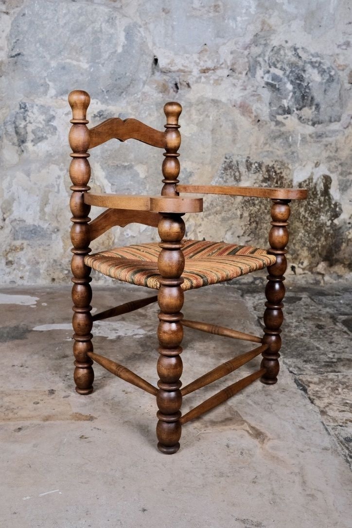 Pair Of Bobbin Armchairs In Turned Oak Wood, France, 1940s photo Furniture