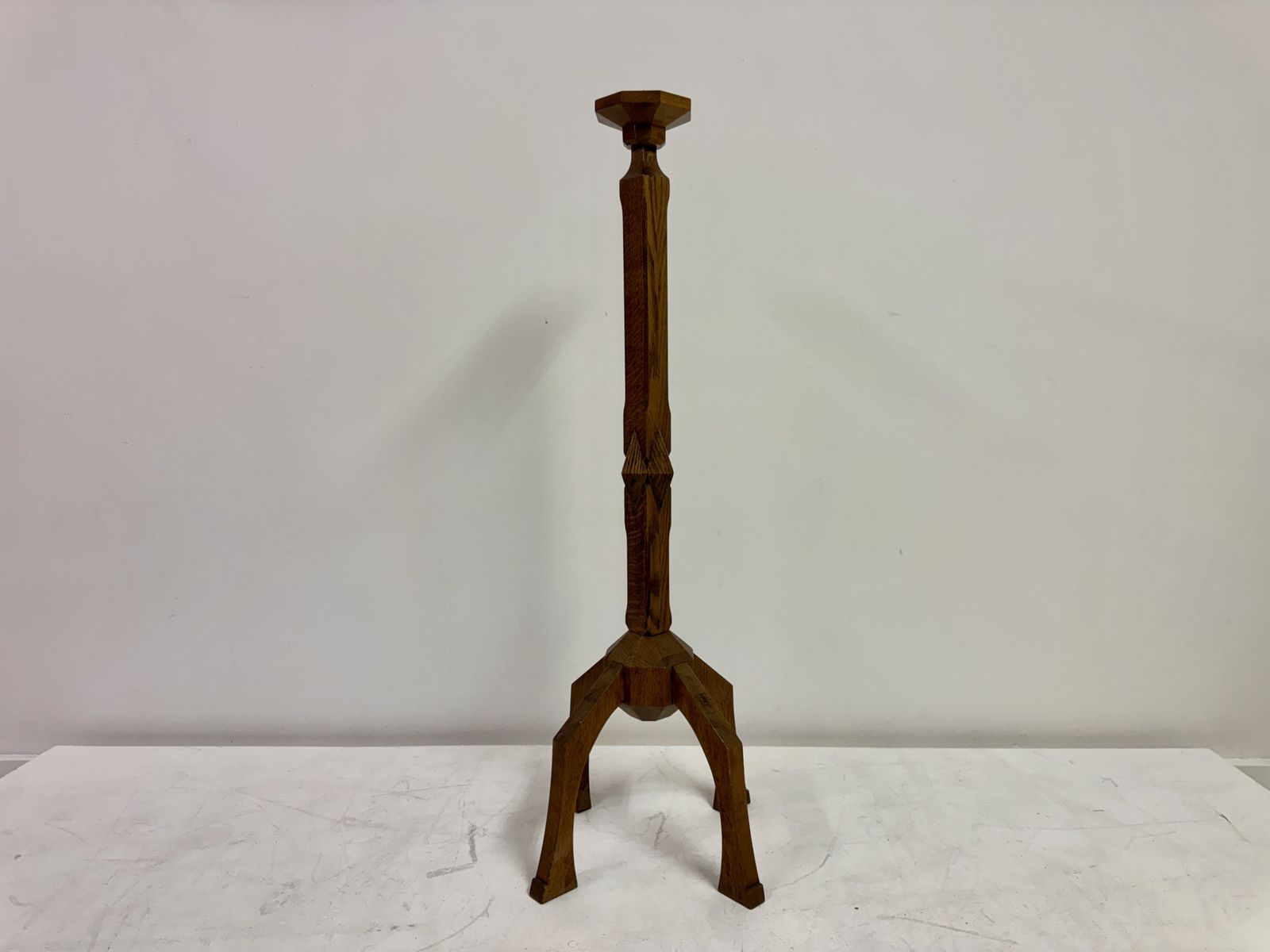 Carved Oak Floor Standing Pricket Candle Holder, Early 20th Century photo Home Decor