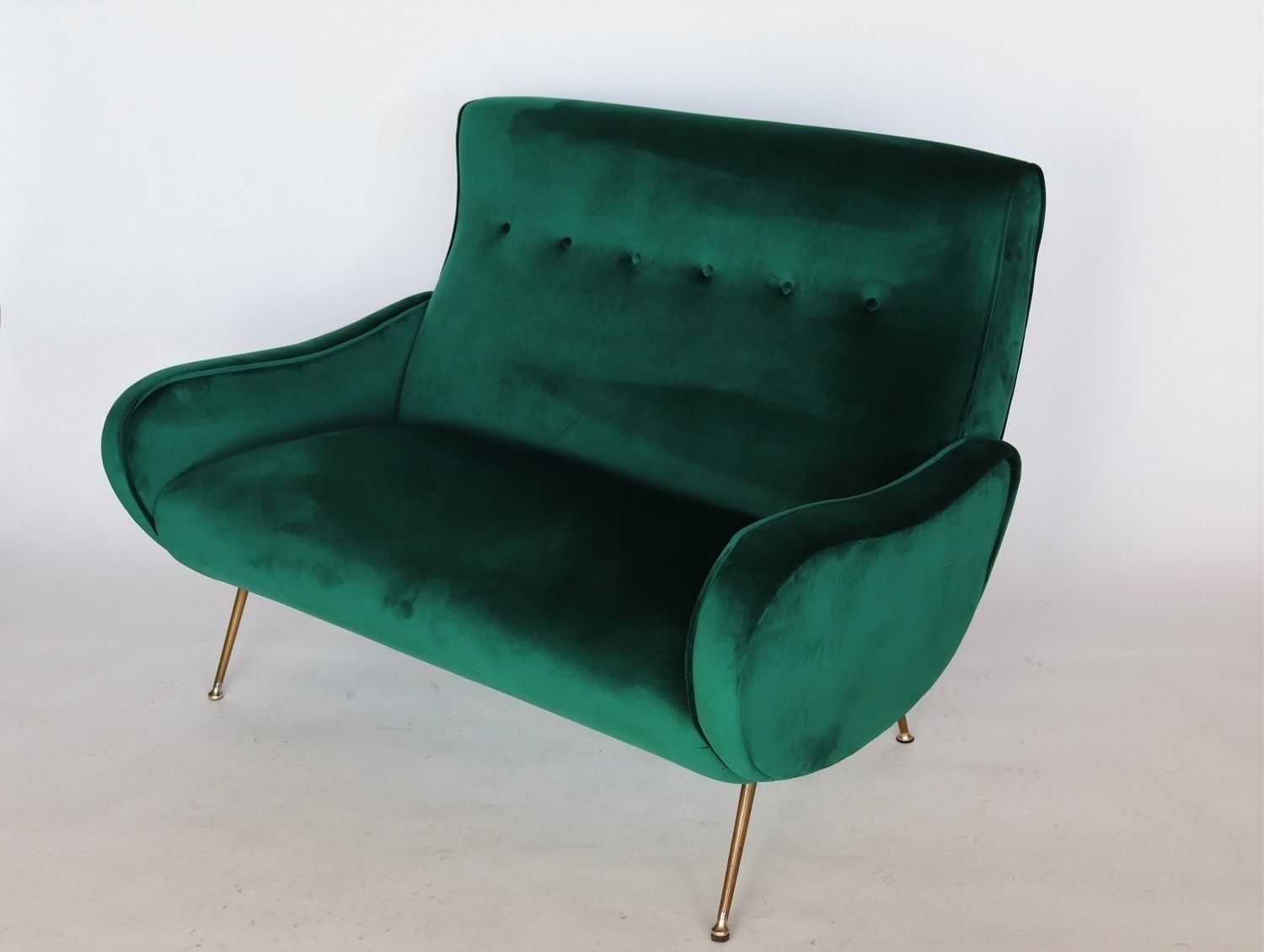 Italian Designer Sofa Or Loveseat In Green Velvet And Brass, 1950s photo furniture