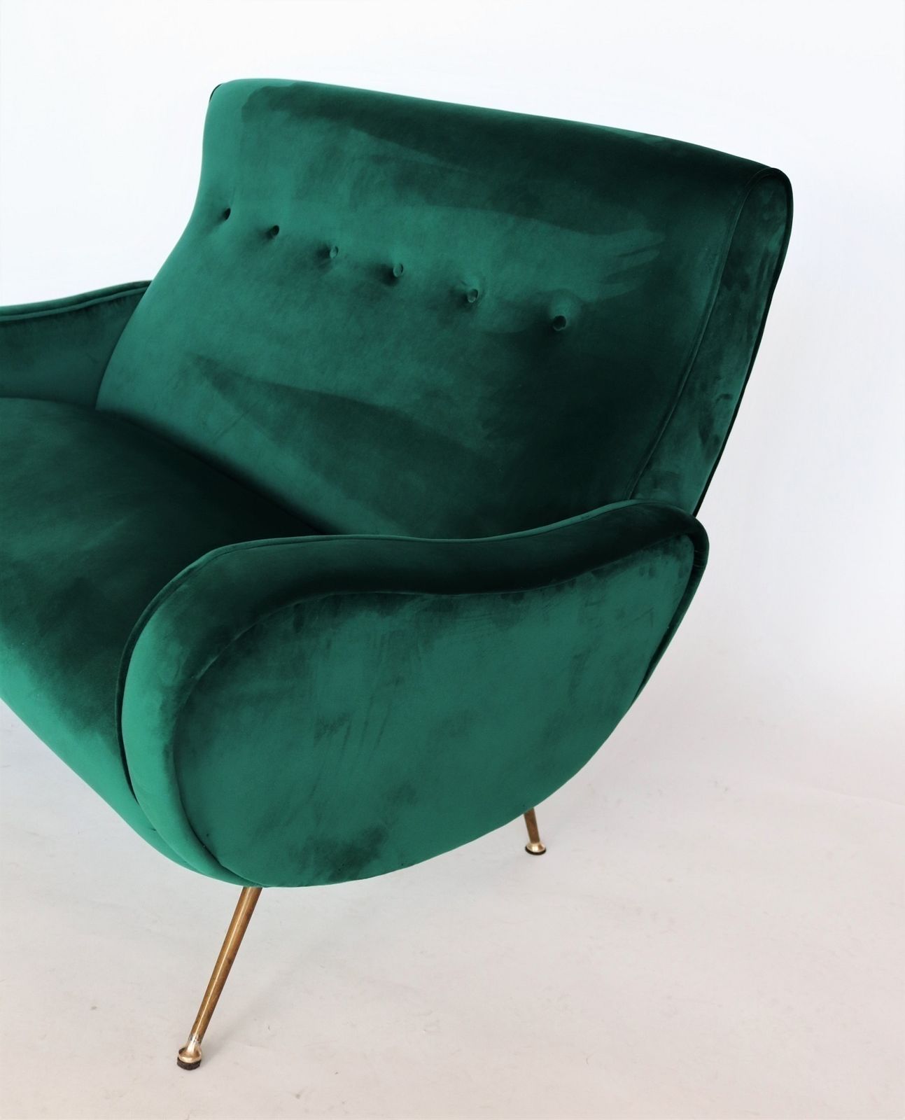 Italian Designer Sofa Or Loveseat In Green Velvet And Brass, 1950s photo 1900.0