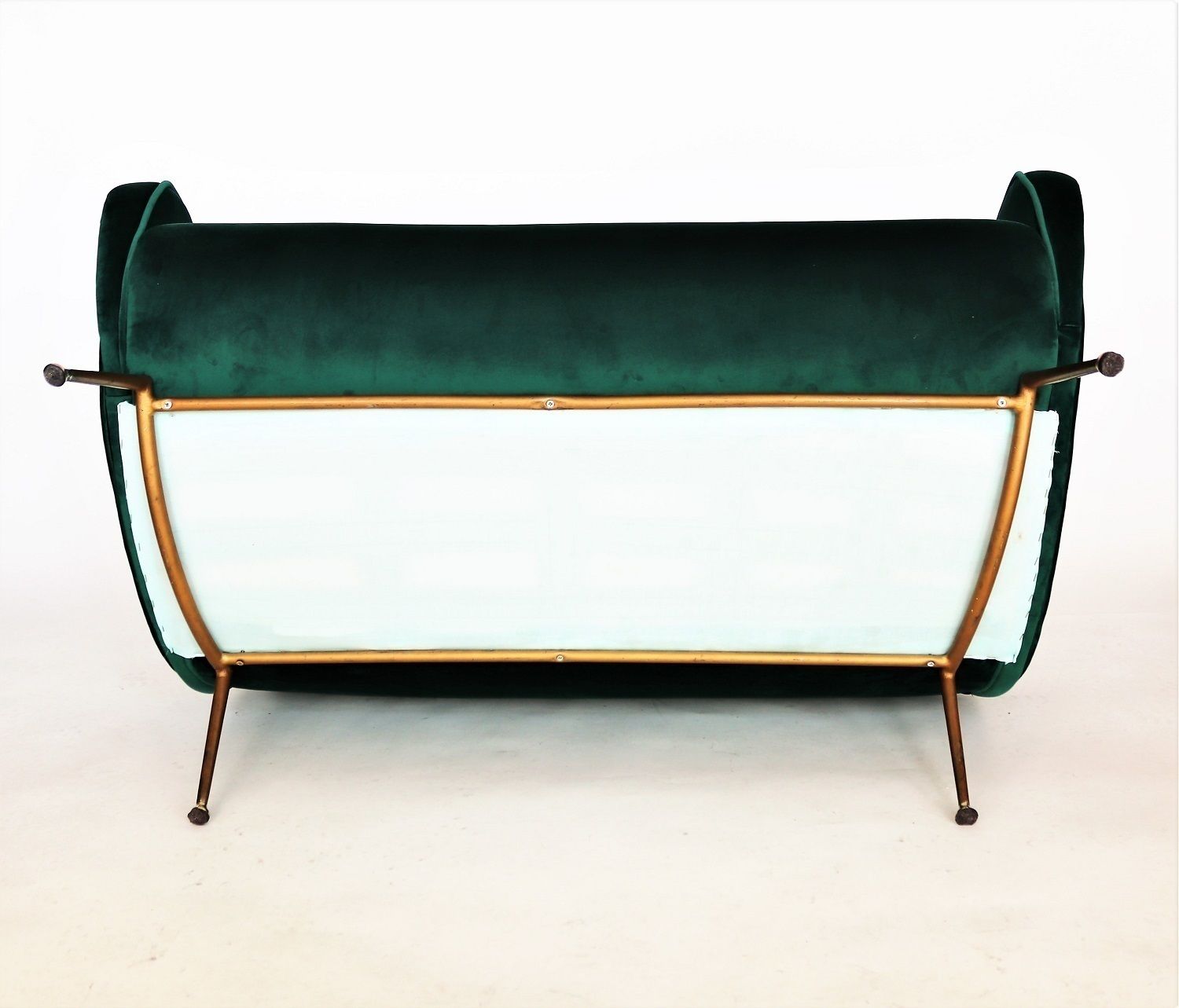 Furniture Italian Designer Sofa Or Loveseat In Green Velvet And Brass, 1950s photo