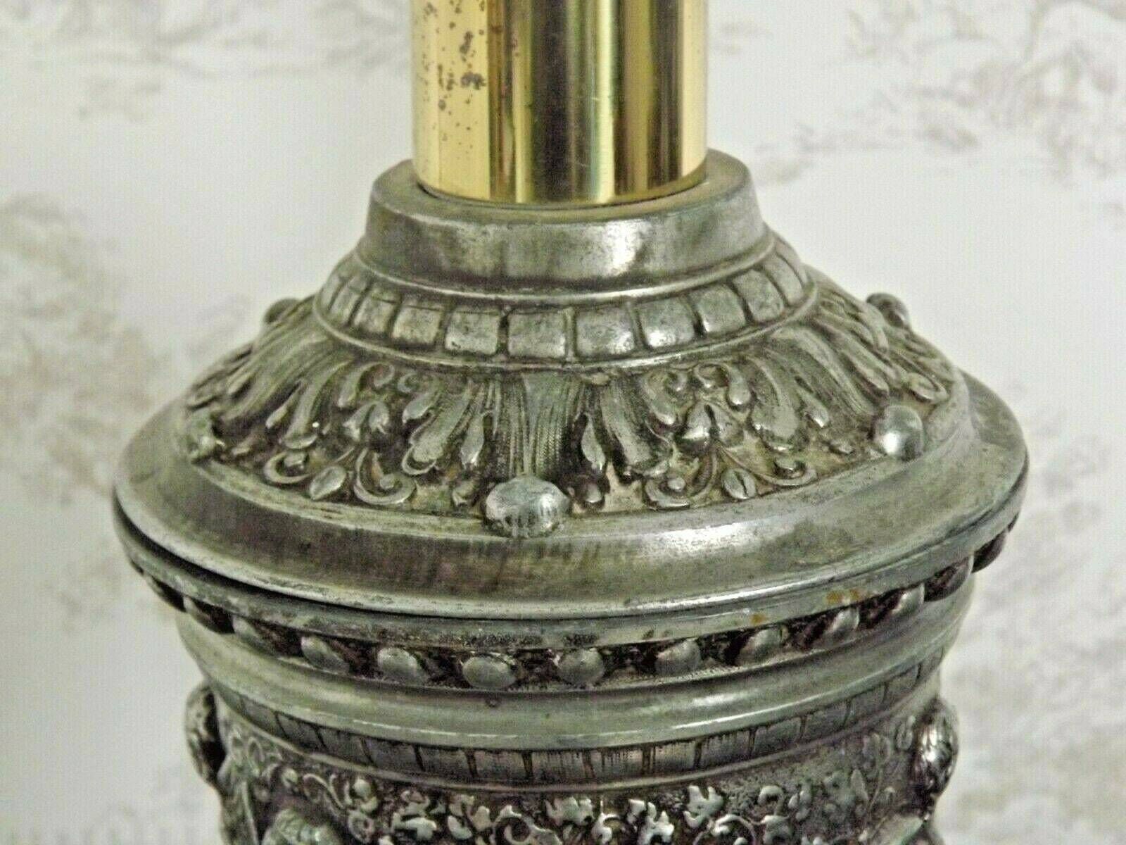 Antique French Pewter Traditional Urn Shaped Lamp Base With Dancing Cherubs   Vintage French Lighting. Cherub Oil Lantern.Pewter Lamp Base photo 119.0