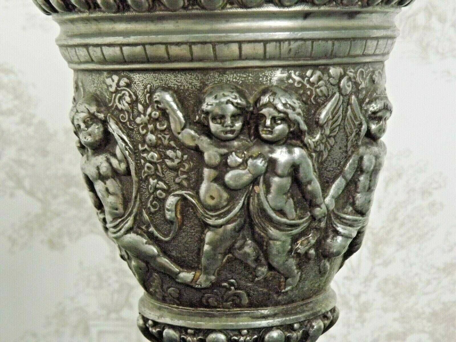 photo furniture Antique French Pewter Traditional Urn Shaped Lamp Base With Dancing Cherubs   Vintage French Lighting. Cherub Oil Lantern.Pewter Lamp Base