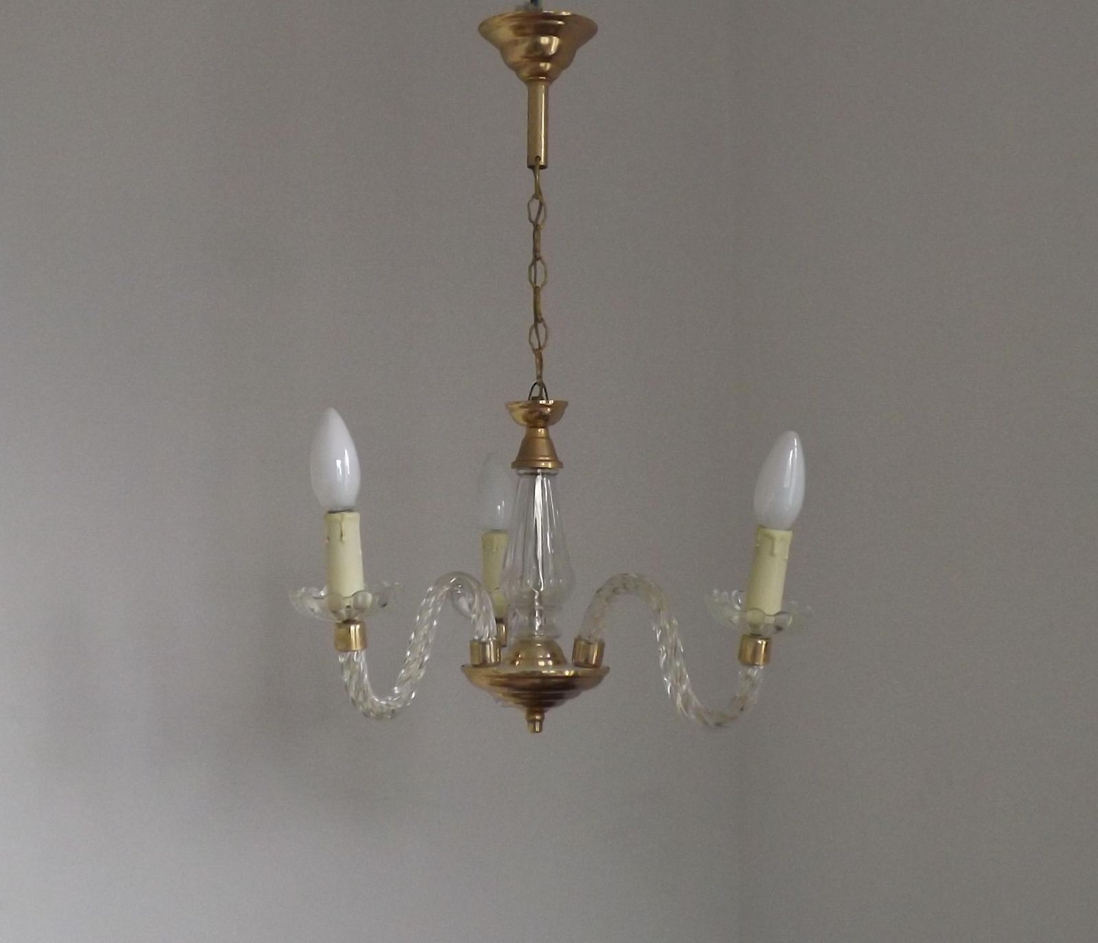 Beautiful French Barley Twist Glass Arms And Gold Metal 3 Light Chandelier   French Vintage Lighting. Cut Glass And Gold Metal Chandelier. photo furniture