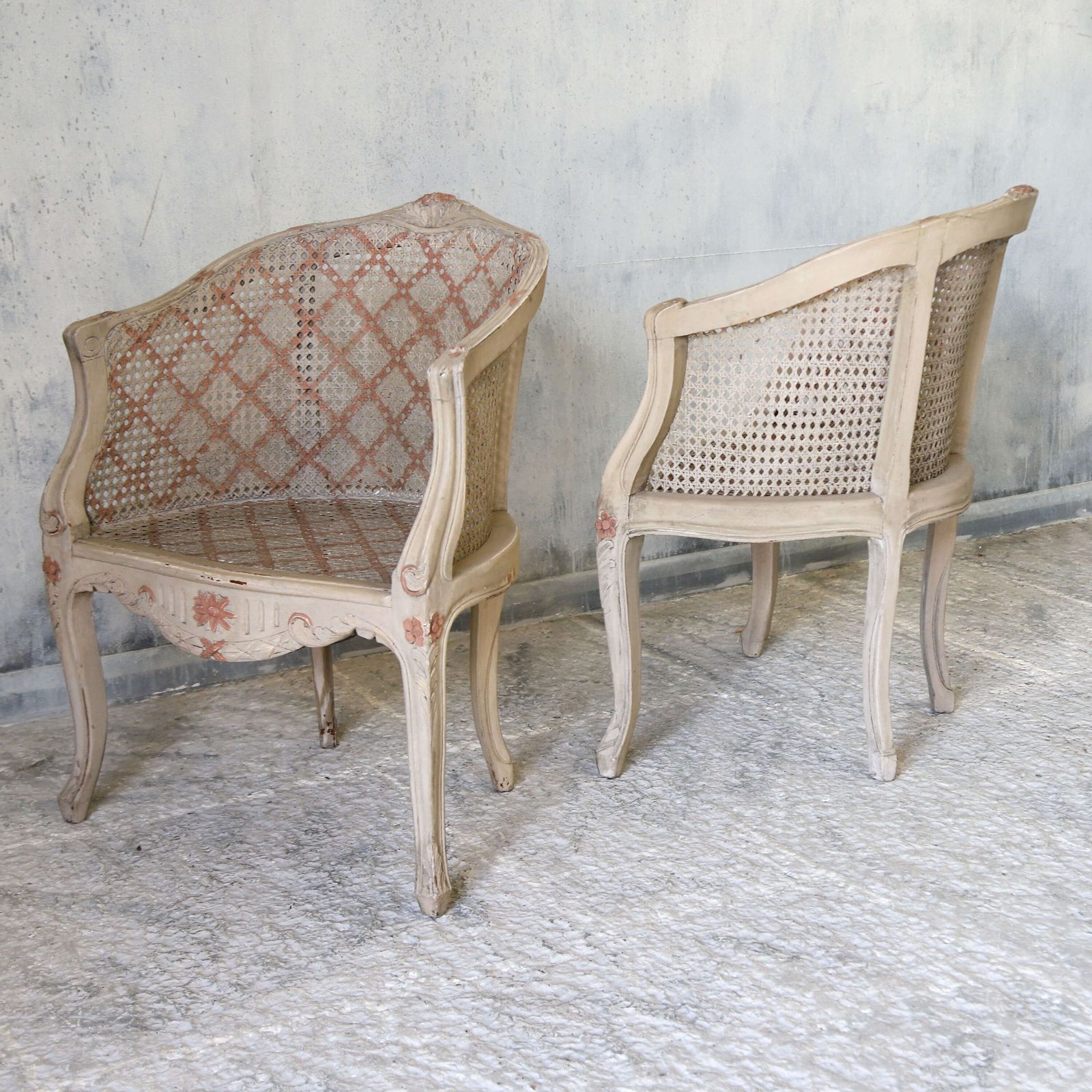 Pair Of 20th Century French Louis XV Style Painted Cane Armchairs Circa 1910 photo vintage