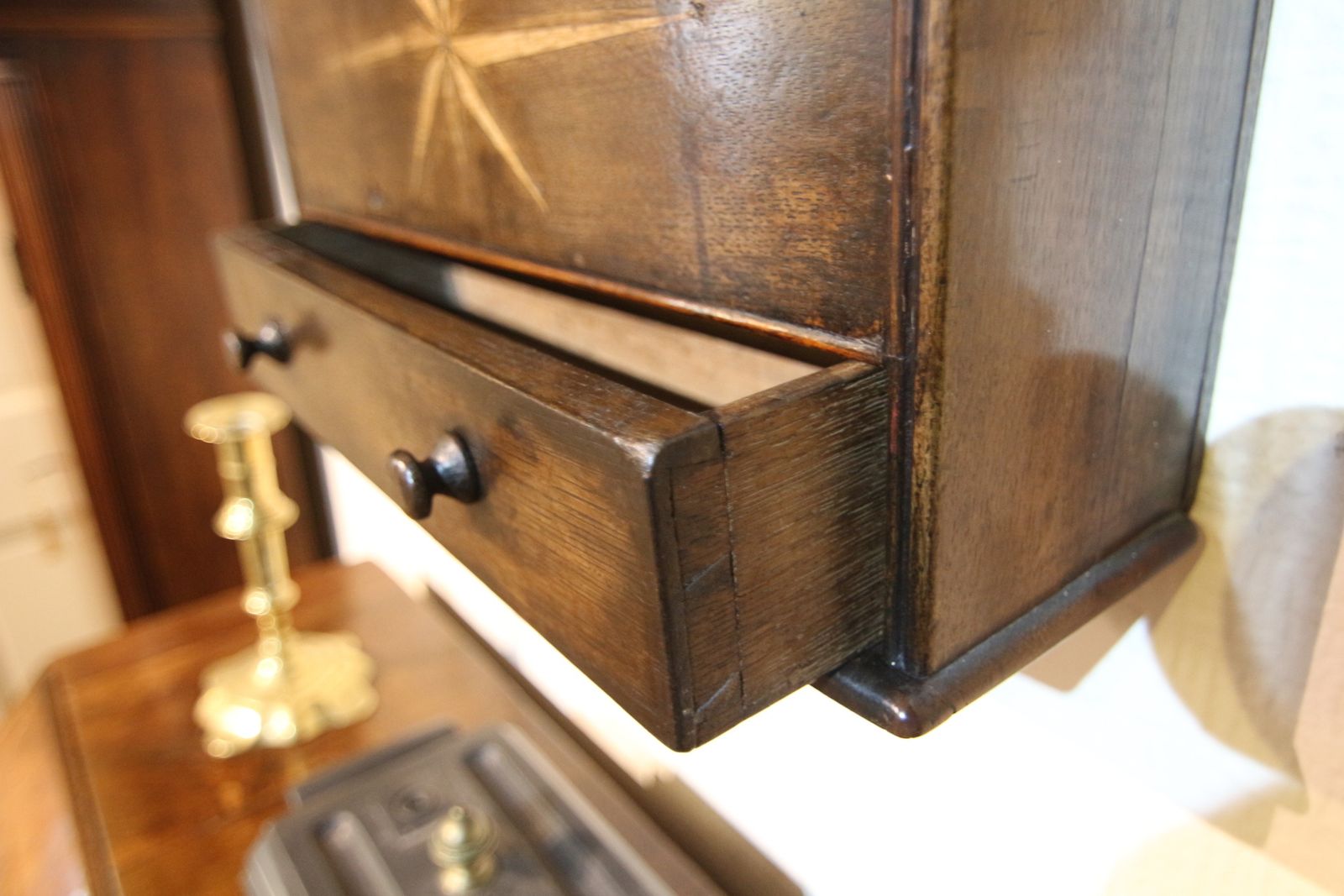 Georgian Inlaid Oak Spoonrack & Pewter Spoons photo for sale
