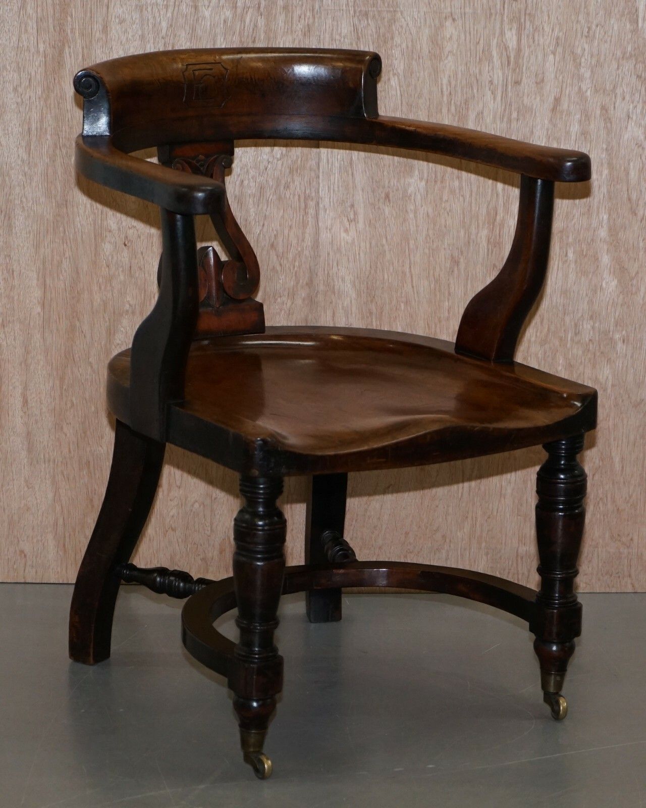 Very Rare Eton College Victorian Walnut Captains Chairs Carved Ec To The Back photo furniture