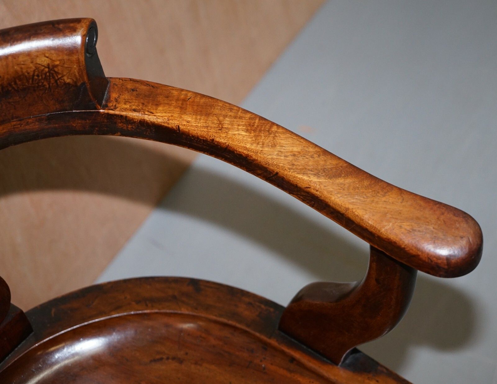 photo for sale Very Rare Eton College Victorian Walnut Captains Chairs Carved Ec To The Back