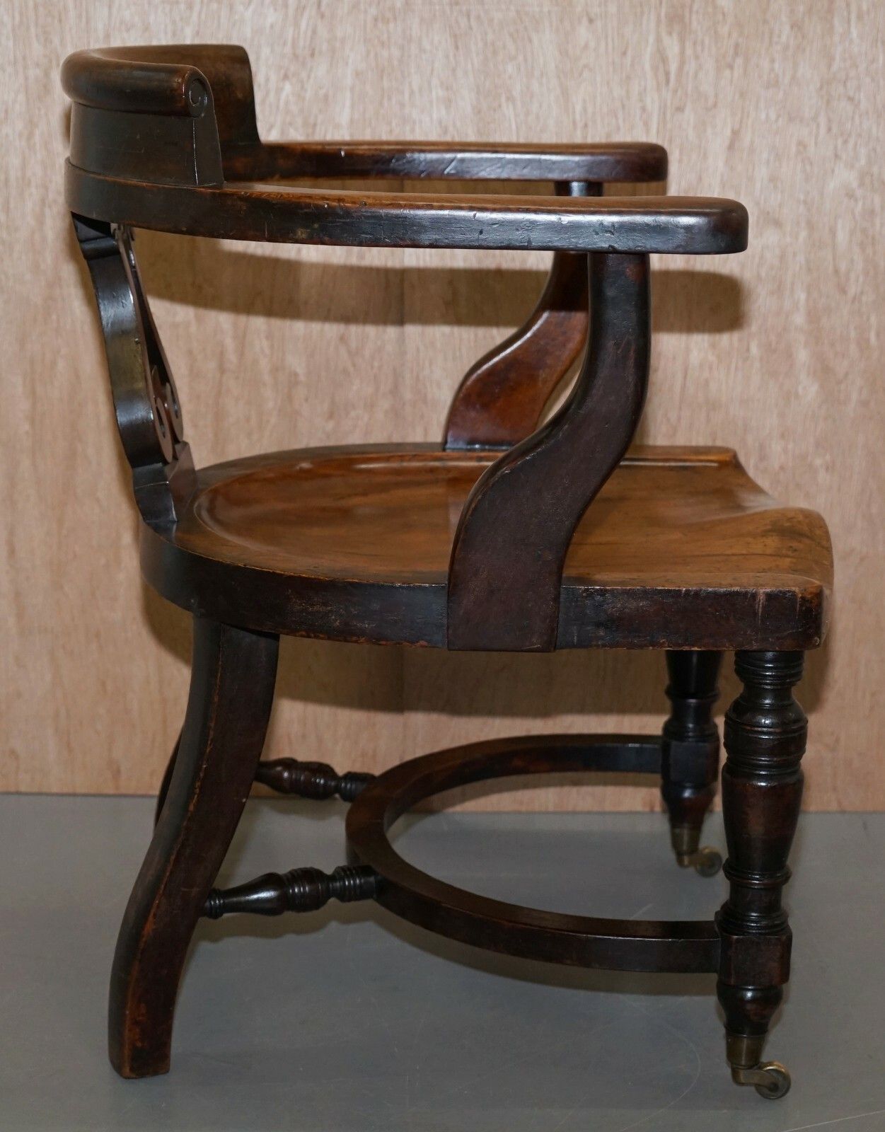 Furniture Very Rare Eton College Victorian Walnut Captains Chairs Carved Ec To The Back photo