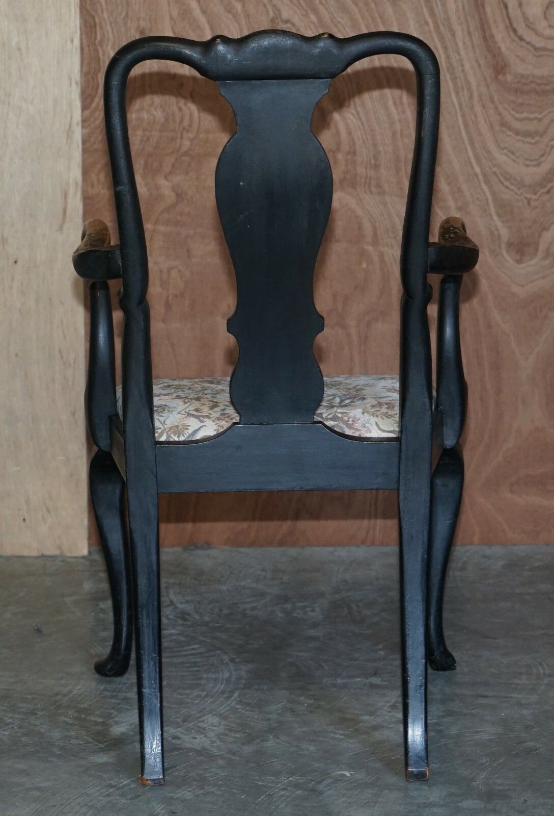 1950.0 Antique Georgian Chinoiserie Black Lacquer Armchair Original Paint Well Worn photo