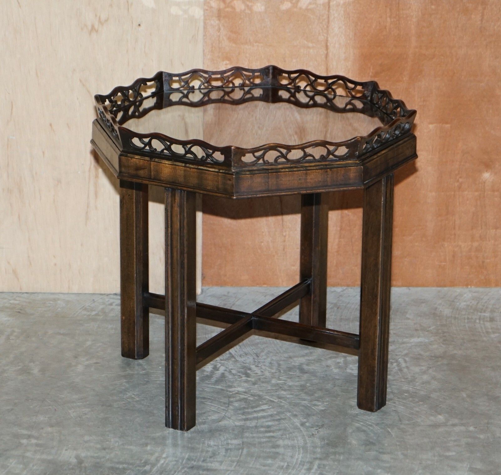 Antique Thomas Chippendale Fret Work Carved Card Games Tray Table Removable Top photo furniture