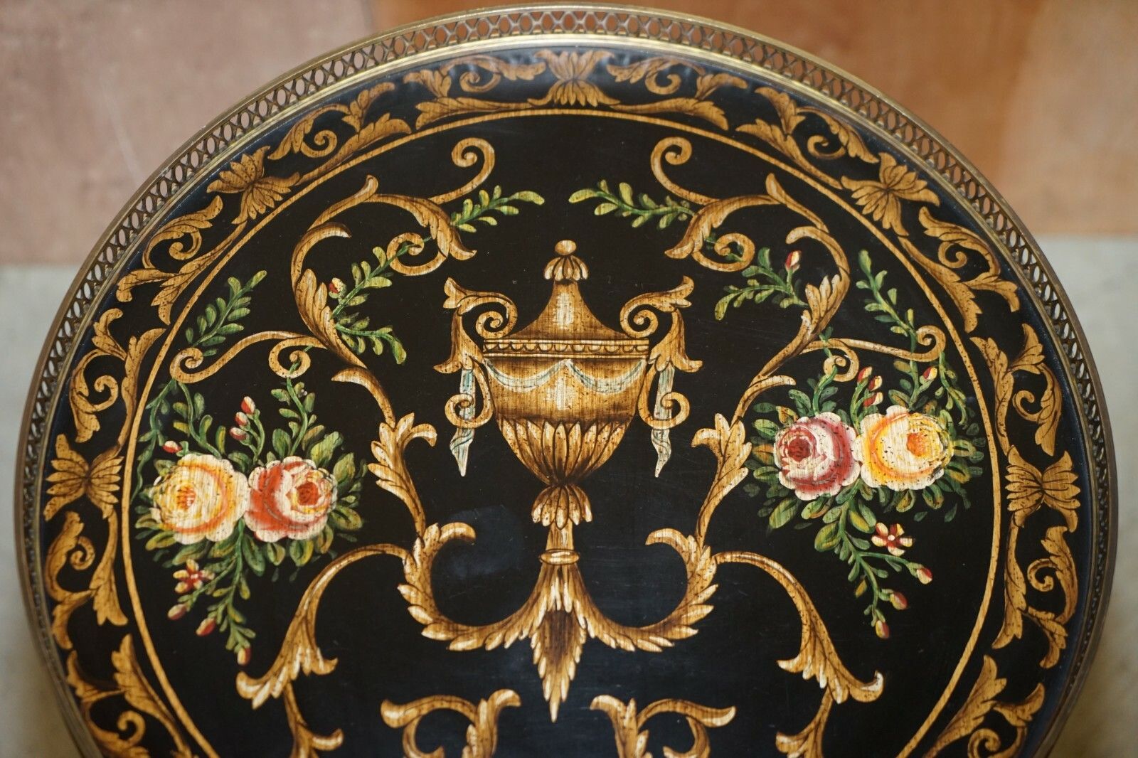 Pair Of Hand Painted Vintage Tilt Top Side Lamp Tables With Brass Gallery Rails photo 1950.0