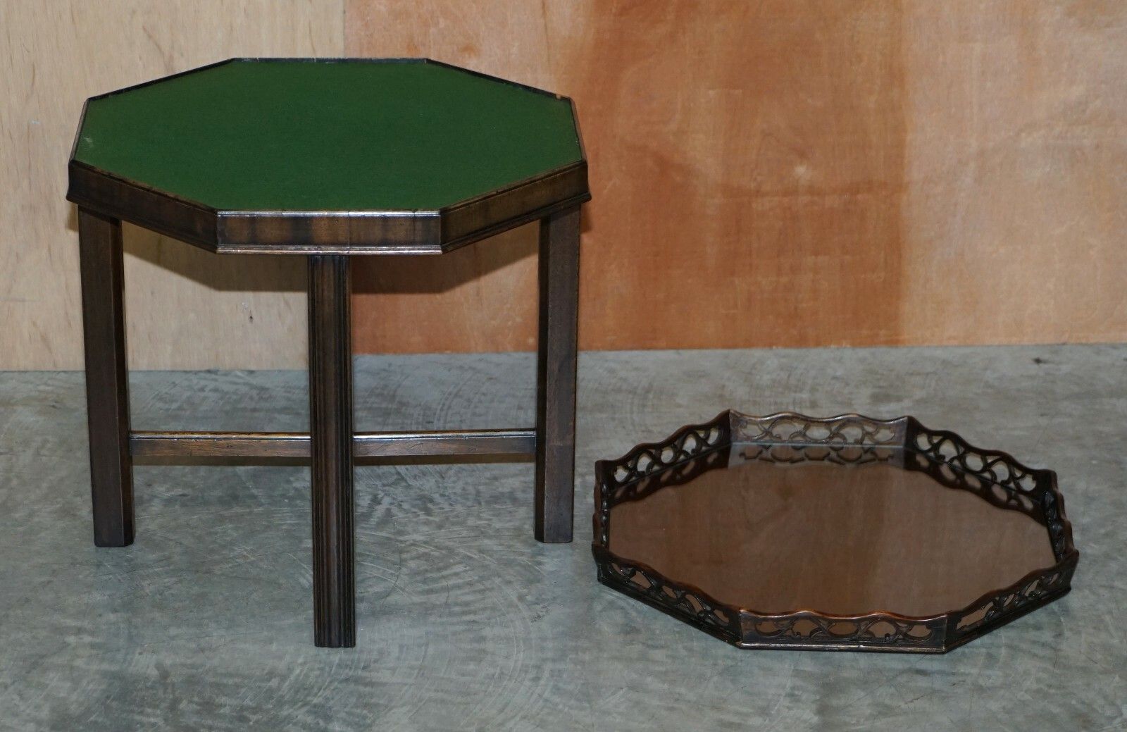 photo for sale Antique Thomas Chippendale Fret Work Carved Card Games Tray Table Removable Top