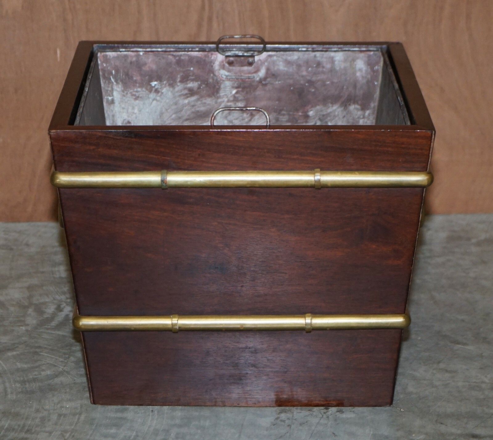 Antique Georgian Mahogany & Brass Wine Bucket With Military Campaign Handles photo furniture