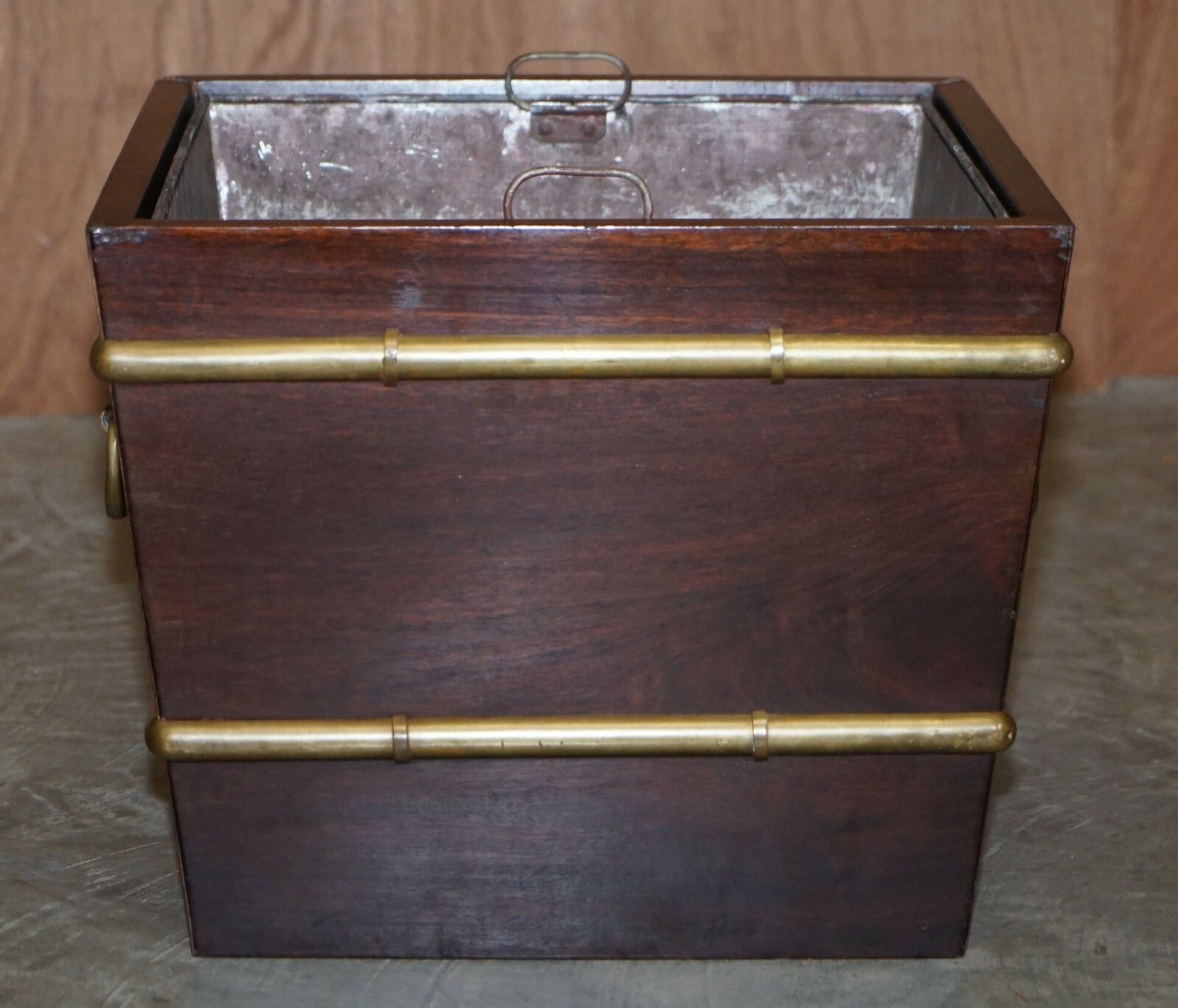 Antique Georgian Mahogany & Brass Wine Bucket With Military Campaign Handles photo buy