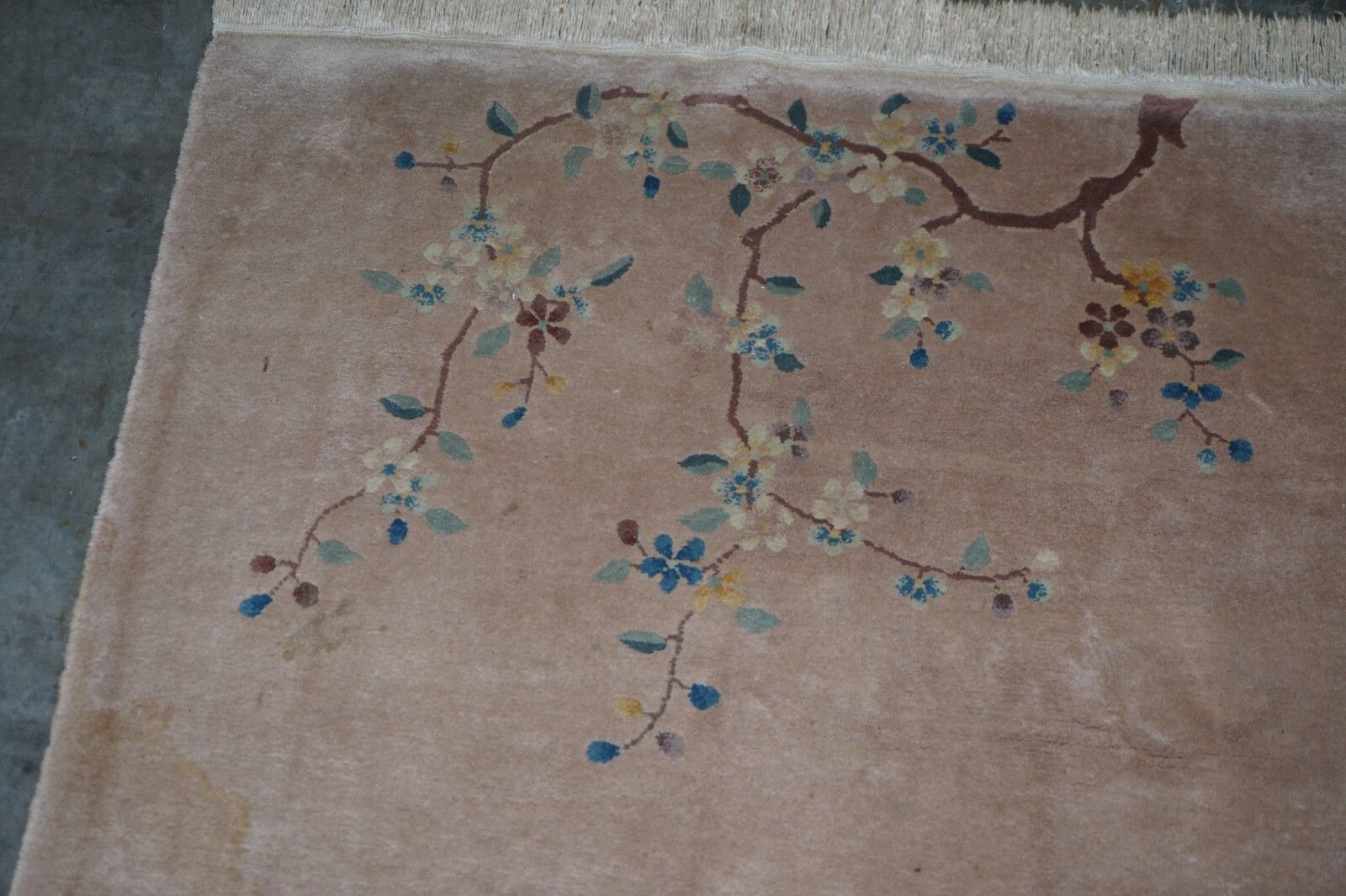 Antique Chinese Thick Knotted Wool Rug With Pagoda Temple And Floral Trees photo buy